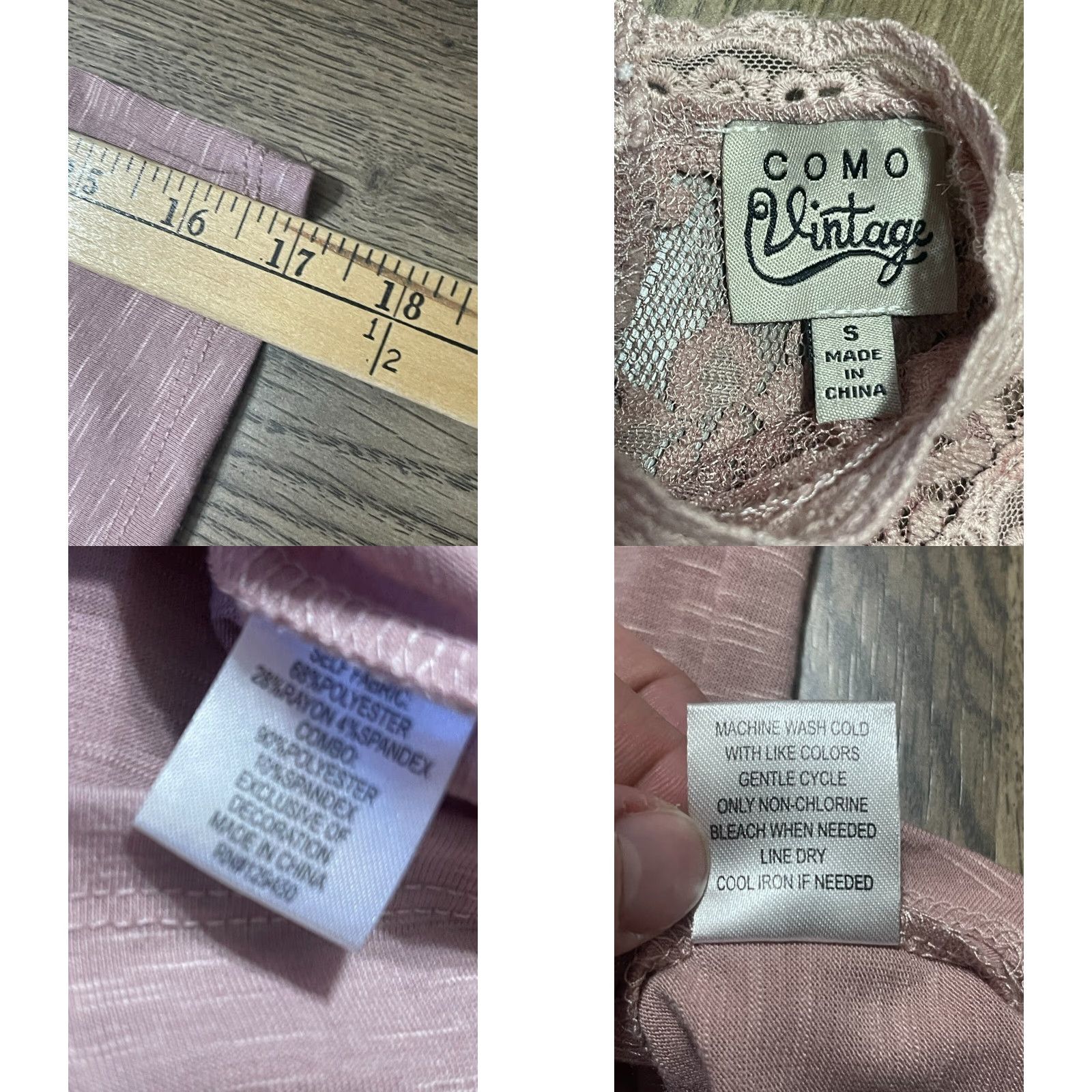 Bell VINTAGE Como Shirt, Women’s Size Small, Pink Lace Top, 3/4 Bell Sleeve, T-Shirt, Womens Size S / US 4 / IT 40 - 8 Thumbnail