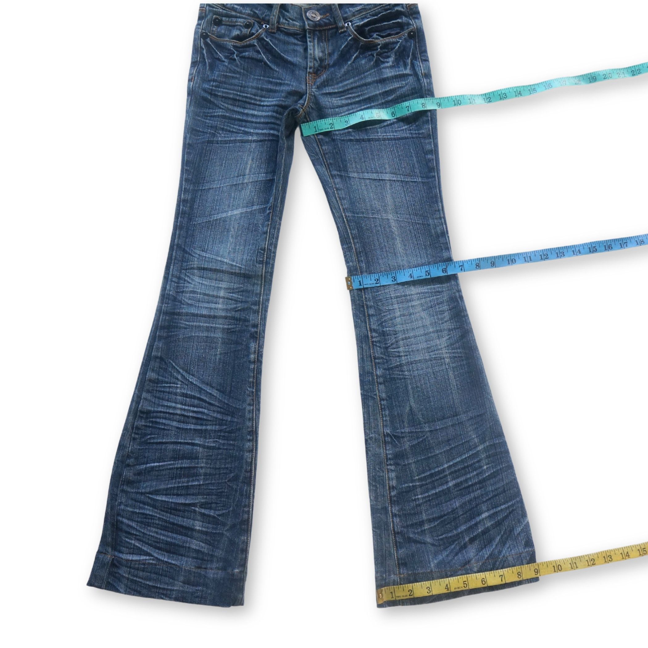 Japanese Brand Q.CO.CO By Happy Valley Low Rise Flare Whisker Jeans Size 26" / US 2 / IT 38 - 12 Thumbnail
