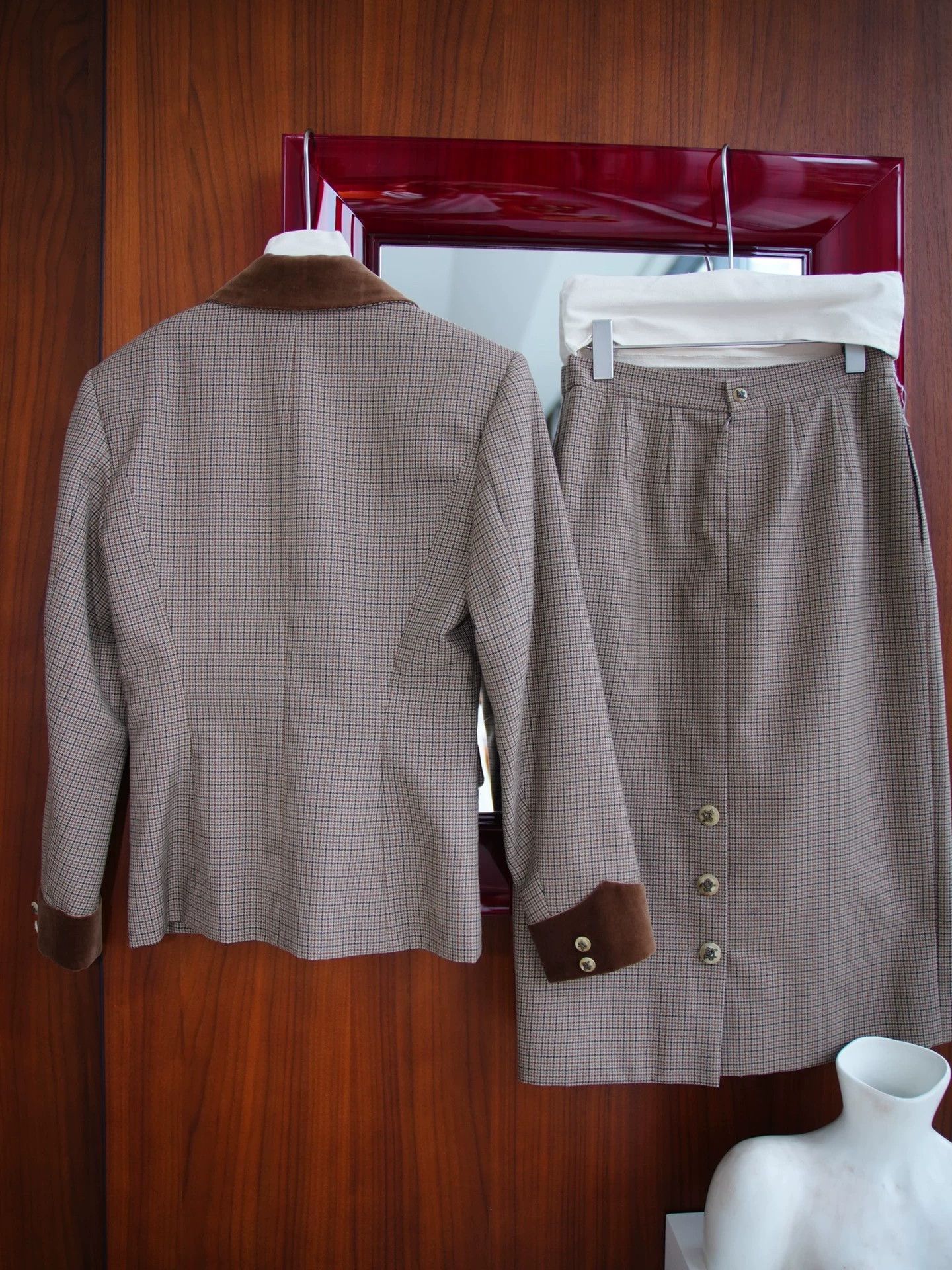 Hermes Hermes Vtg Wool Check Velvet Suit Skirt Set FR40 M-L Size M / US 6-8 / IT 42-44 - 3 Thumbnail