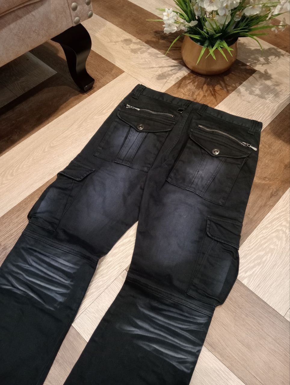 LOWBOX JAPANESE LOWBOX WASHED BLACK FLARED CARGO PANTS Size US 32 / EU 48 - 8 Thumbnail