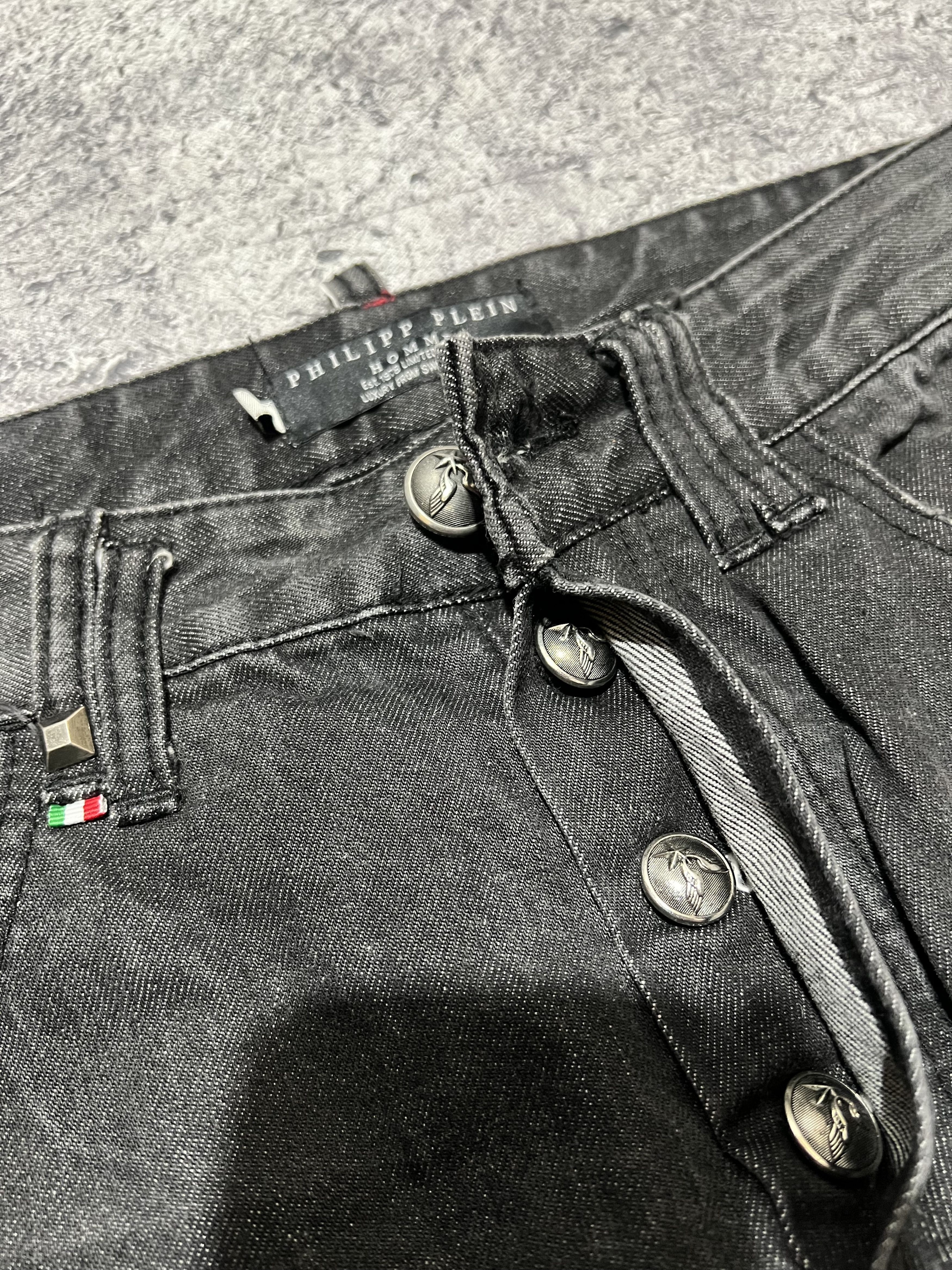 If Six Was Nine × Le Grande Bleu (L.G.B.) 2000s Philipp Plein Studded Skull Poem Wash Jeans y2k style Size US 34 / EU 50 - 9 Thumbnail