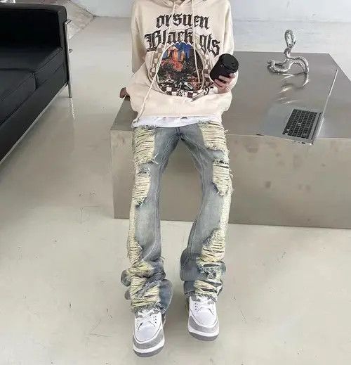 Japanese Brand Vintage street hip-hop washed micro flare ripped jeans Size US 31 - 4 Thumbnail