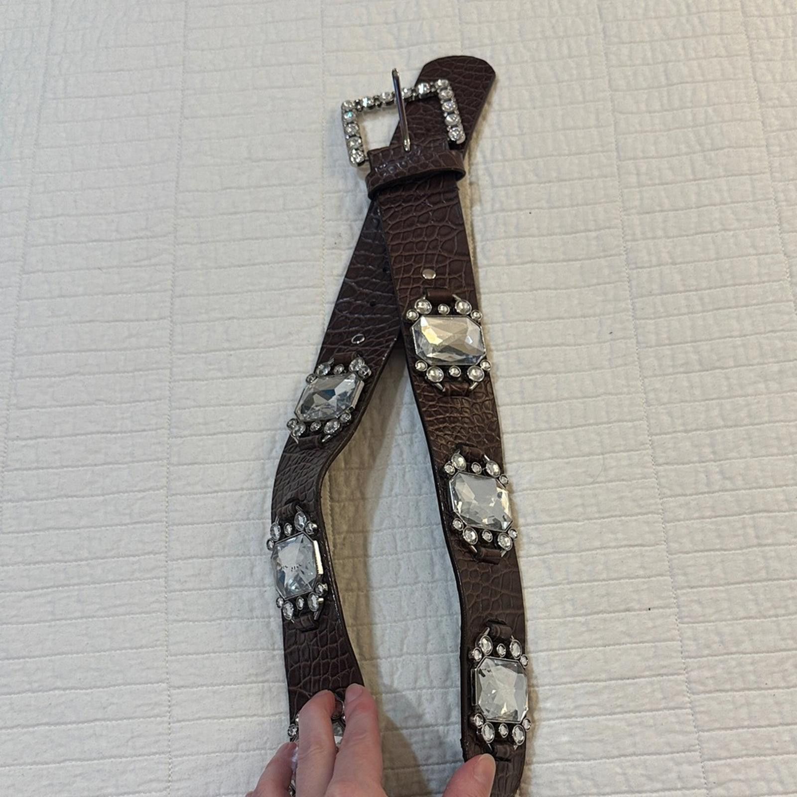 Other Y2K 90’s Brown faux leather rhinestone Embellished Belt Size ONE SIZE - 1 Thumbnail