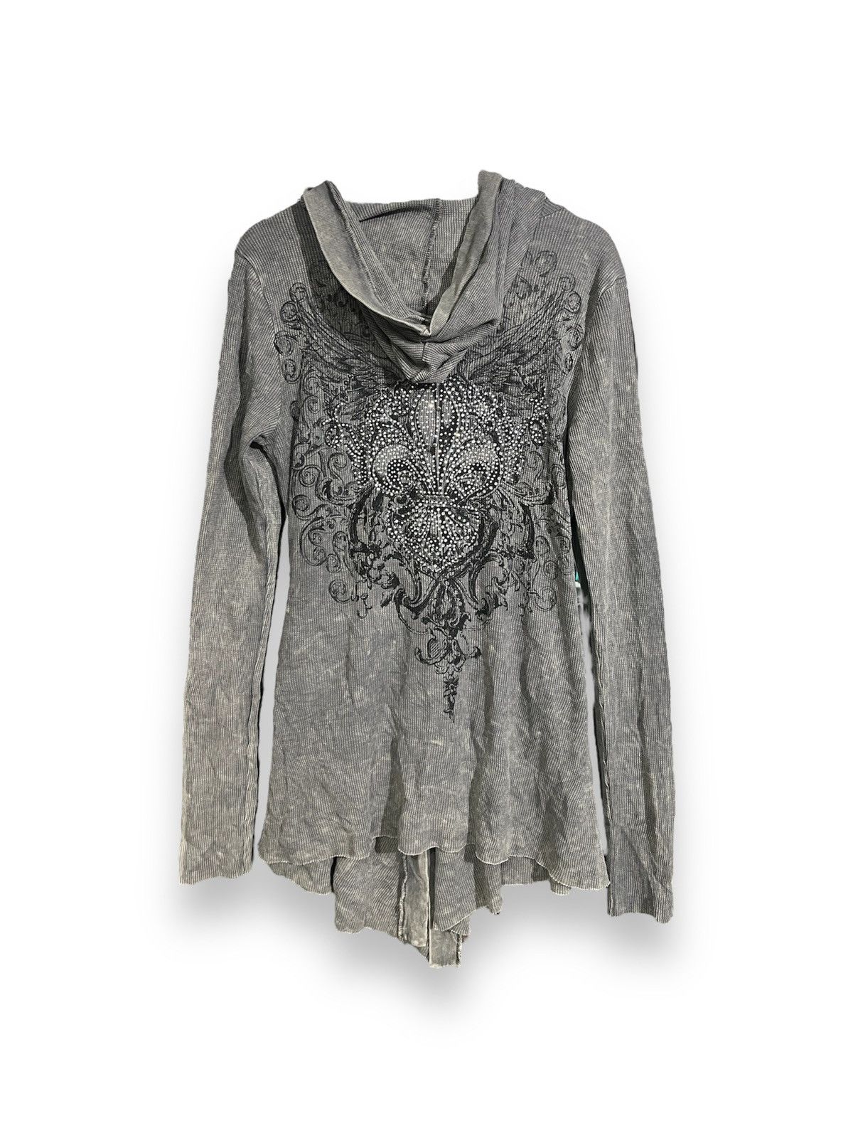 Le Grande Bleu (L.G.B.) Black Peace Now Inspired Robbed Waffle Hood Cardigan Size L / US 10 / IT 46 - 2 Thumbnail