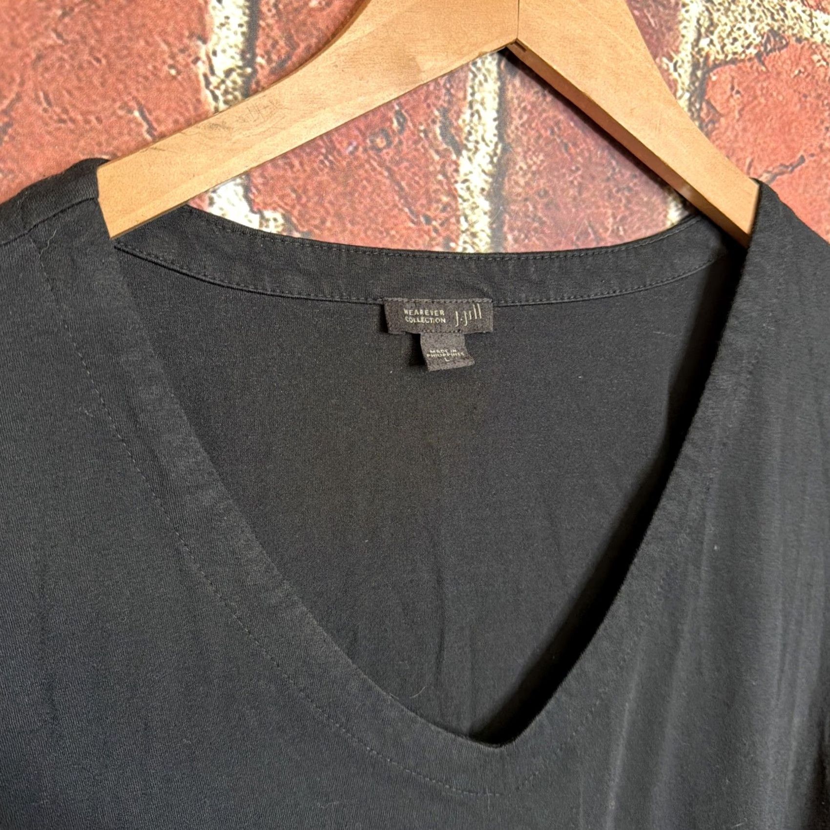 J. Jill J. Jill Wearever Collection Women's L Black Jersey Shift Tunic Dress V-Neck Midi Casual Travel Size L / US 10 / IT 46 - 2 Thumbnail