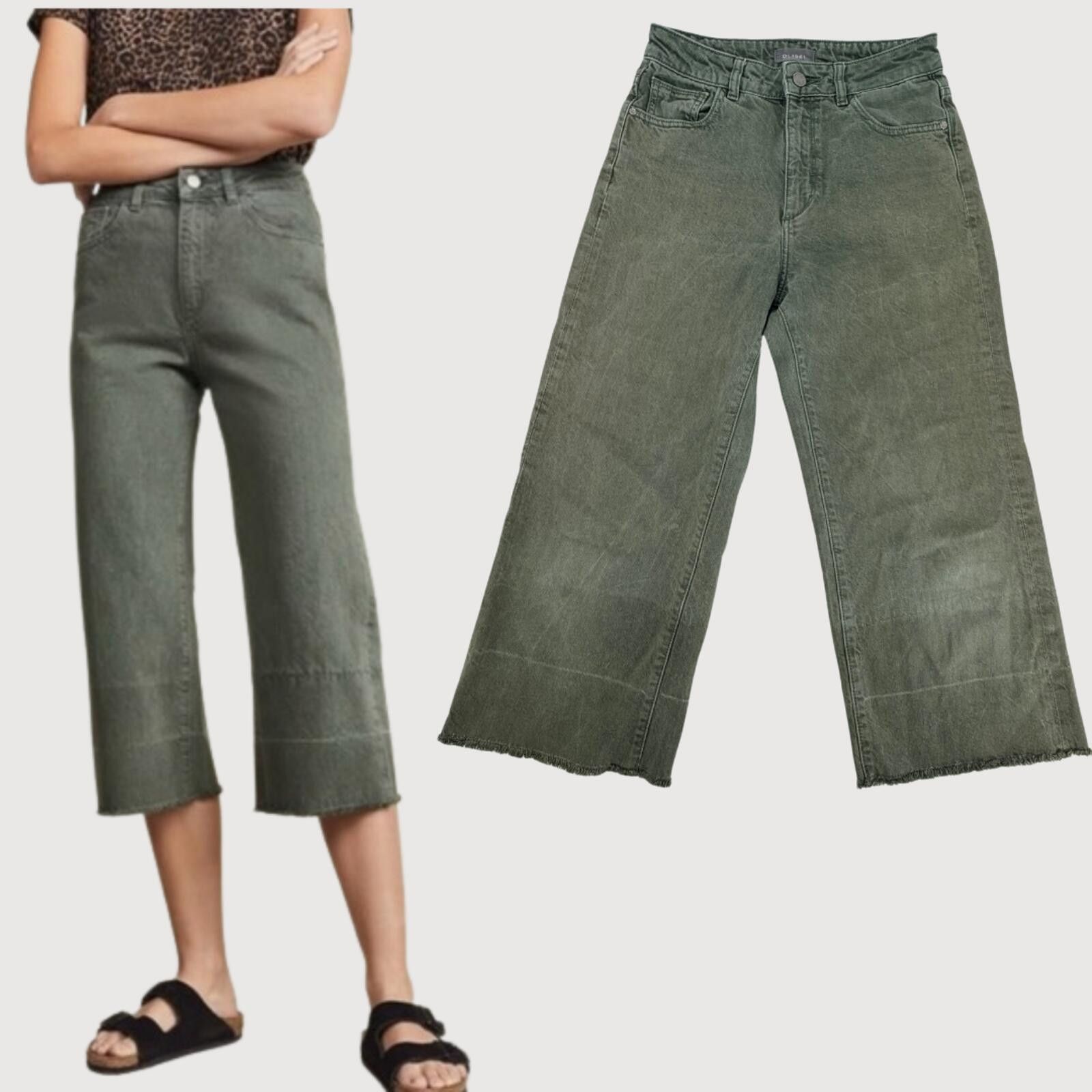 DL1961 DL1961 Hepburn Cropped High Rise Wide Leg Jeans - Olive, 25 Size 25" / US 0 / IT 36 - 1 Thumbnail
