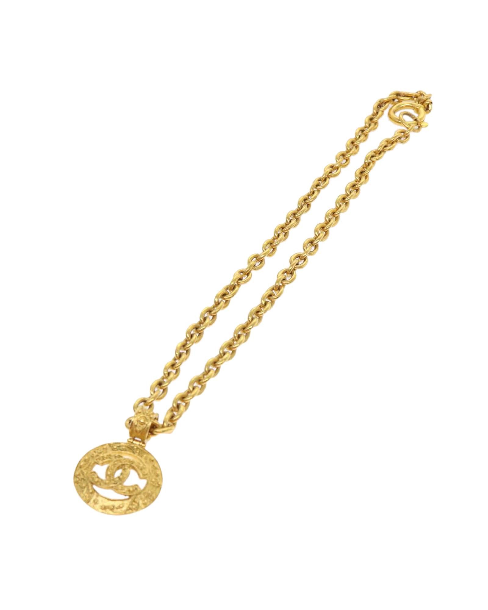 image of Chanel Gold Tone Chain Necklace With Cc Pendant, Women's