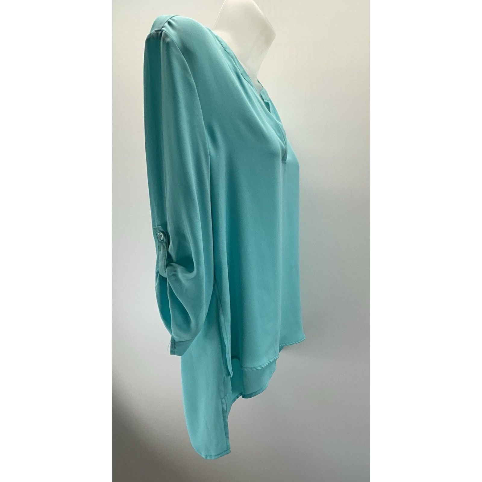 Chicos CHICO'S Size 0 Small Womens Teal Split Neck Blouse Size S / US 4 / IT 40 - 2 Thumbnail