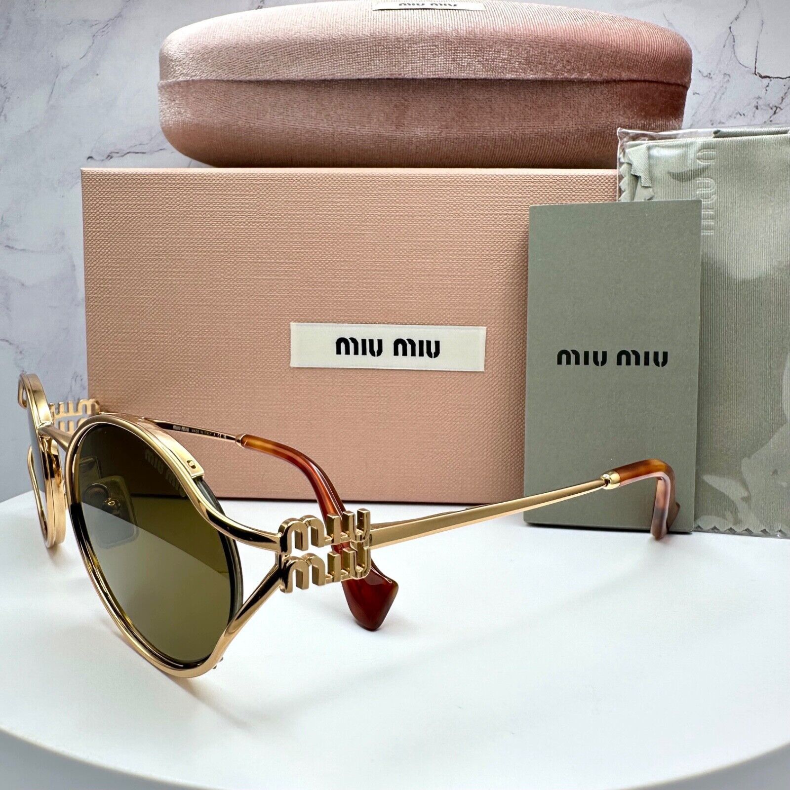 Miu Miu New MIU MIU Sunglasses Gold Oval Skinny Metal Frame Italy Size ONE SIZE - 15 Thumbnail