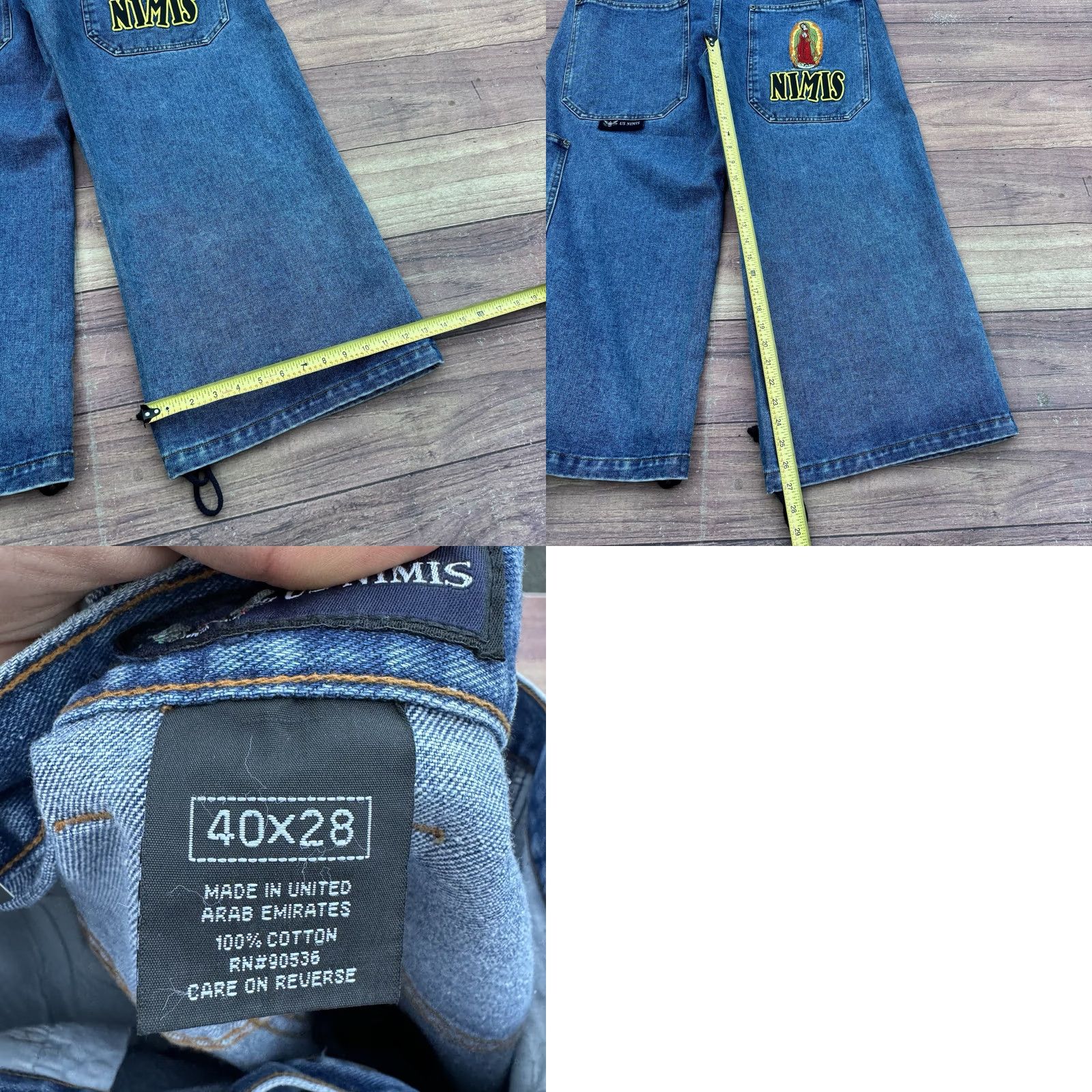 JNCO VINTAGE Nimis Virgin Mary Blue Jeans Jnco Style Wide Leg Mens Size 40x28 Denim Jeans White Logo 90s Grunge Hip Hop Y2K Boys Mens Size US 40 / EU 56 - 8 Thumbnail