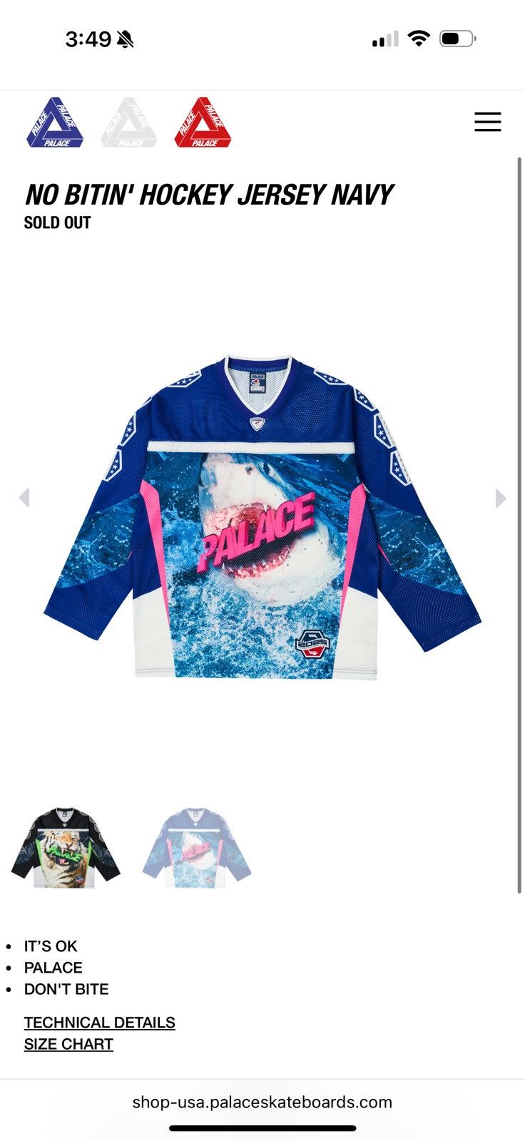 Palace No Bitin’ Hockey Jersey Navy Size US L / EU 52-54 / 3 - 3 Thumbnail