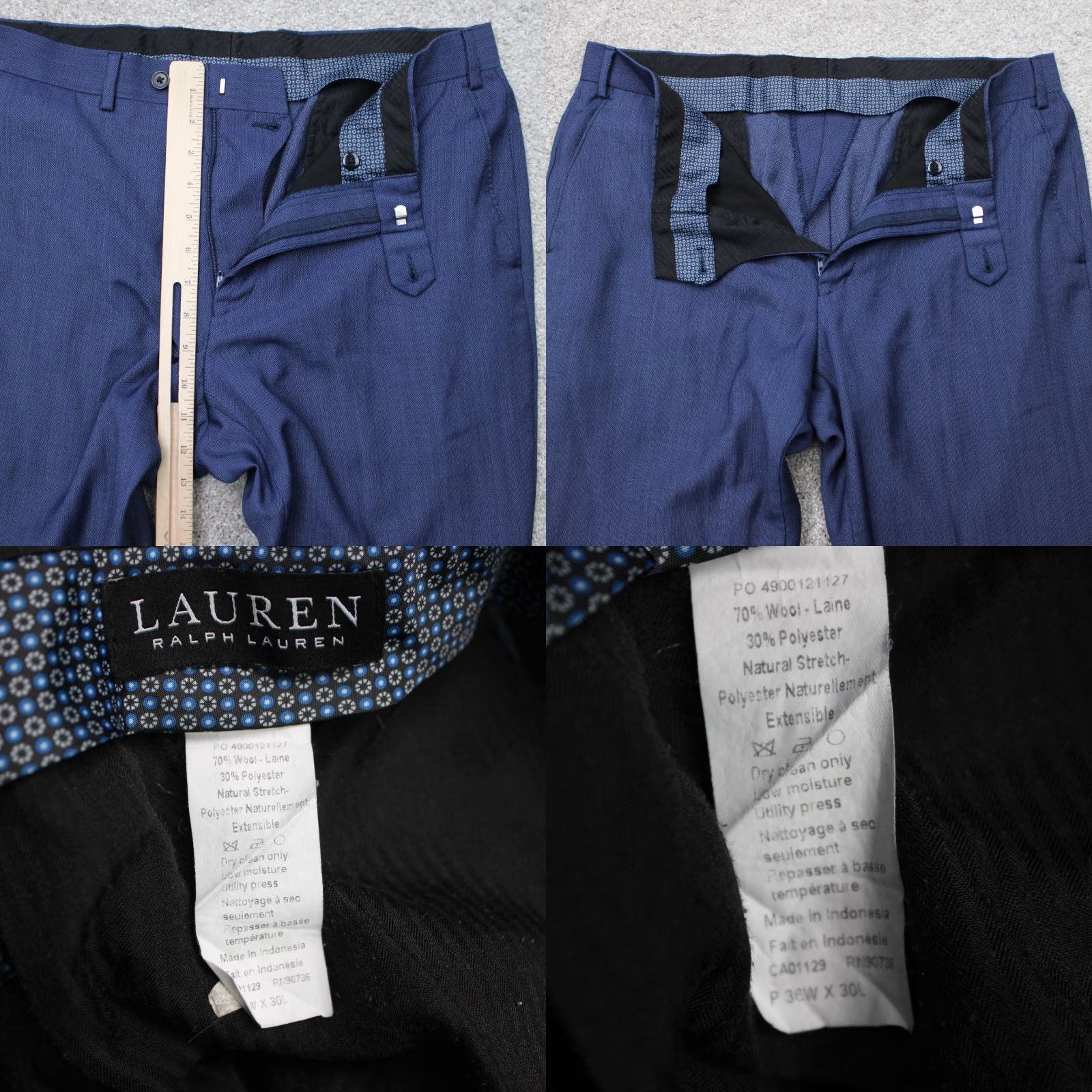 Ralph Lauren LAUREN Ralph Lauren Pants Mens 36x30 Flat Front Wool/Poly Blue Stretch Dress Pants Regular Straight/Classic 90s Theme Mens Size US 36 / EU 52 - 8 Thumbnail