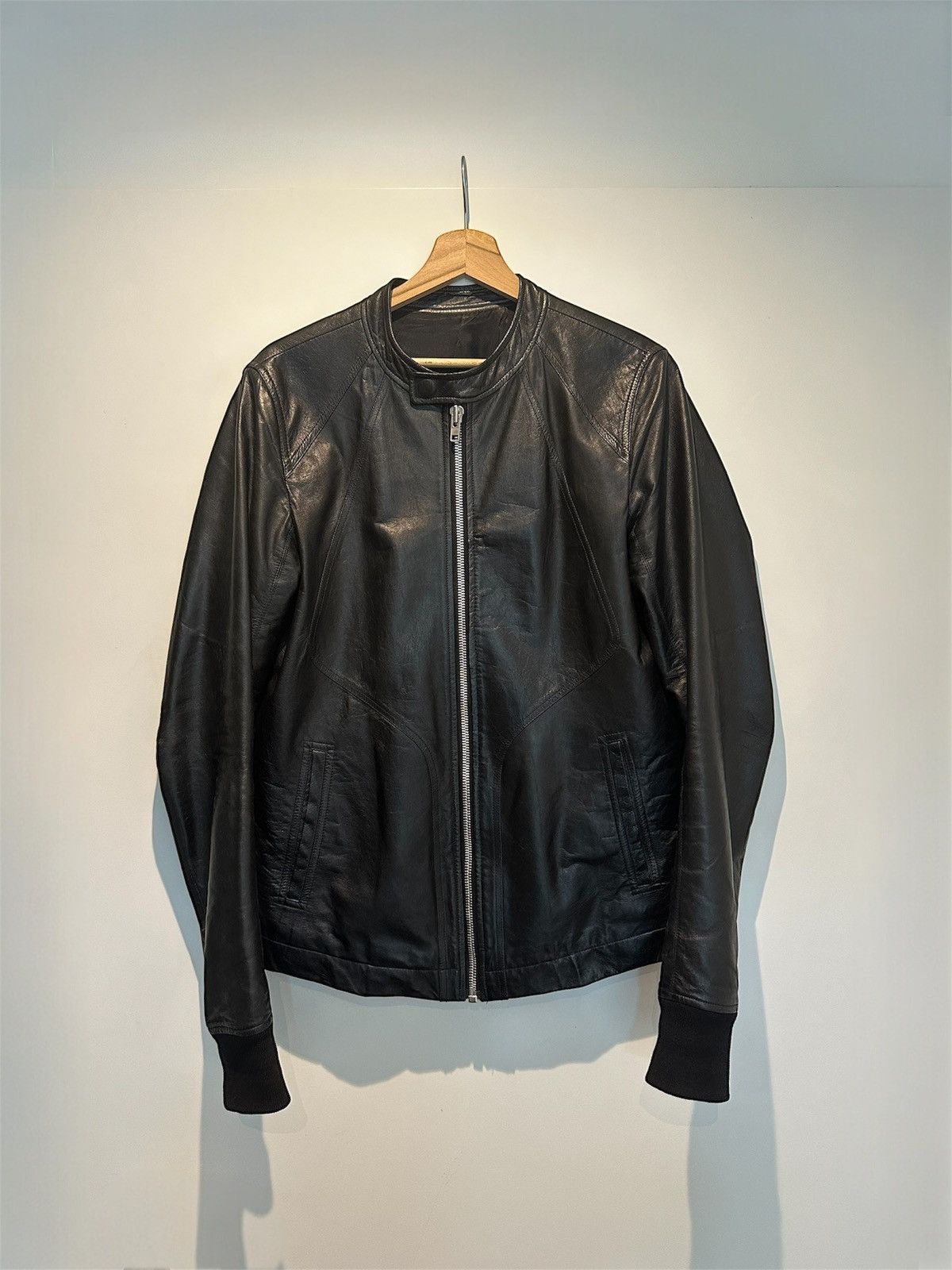 Rick Owens Rick Owens high neck intarsia leather jacket
