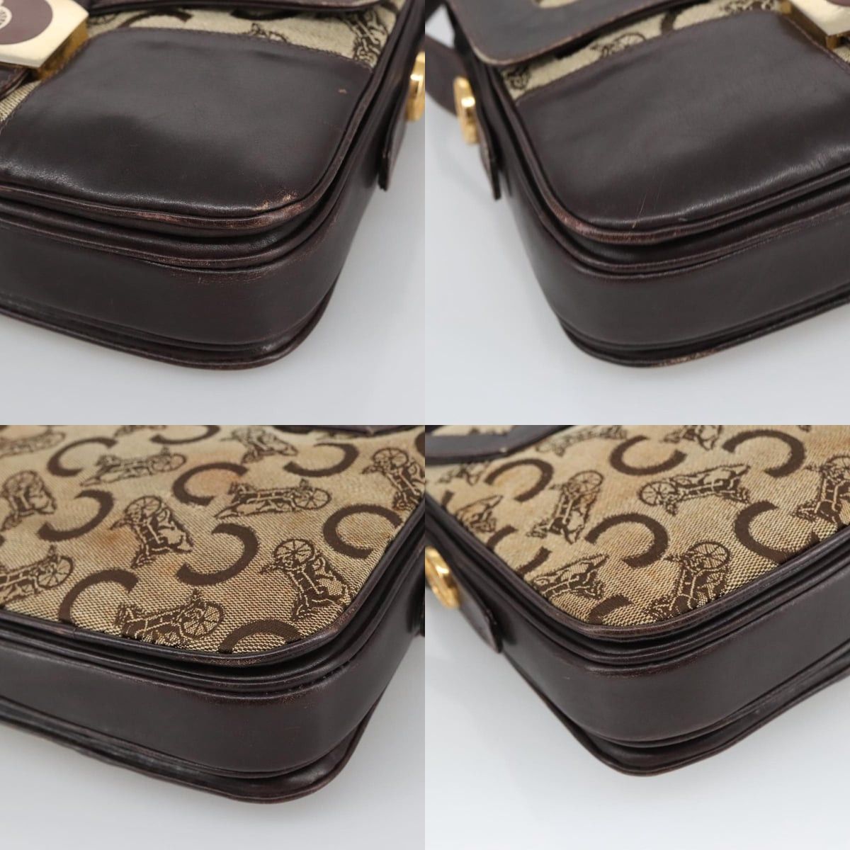 Celine CELINE C Sulky Shoulder Bag Canvas Leather Beige Brown Gold Size ONE SIZE - 10 Thumbnail