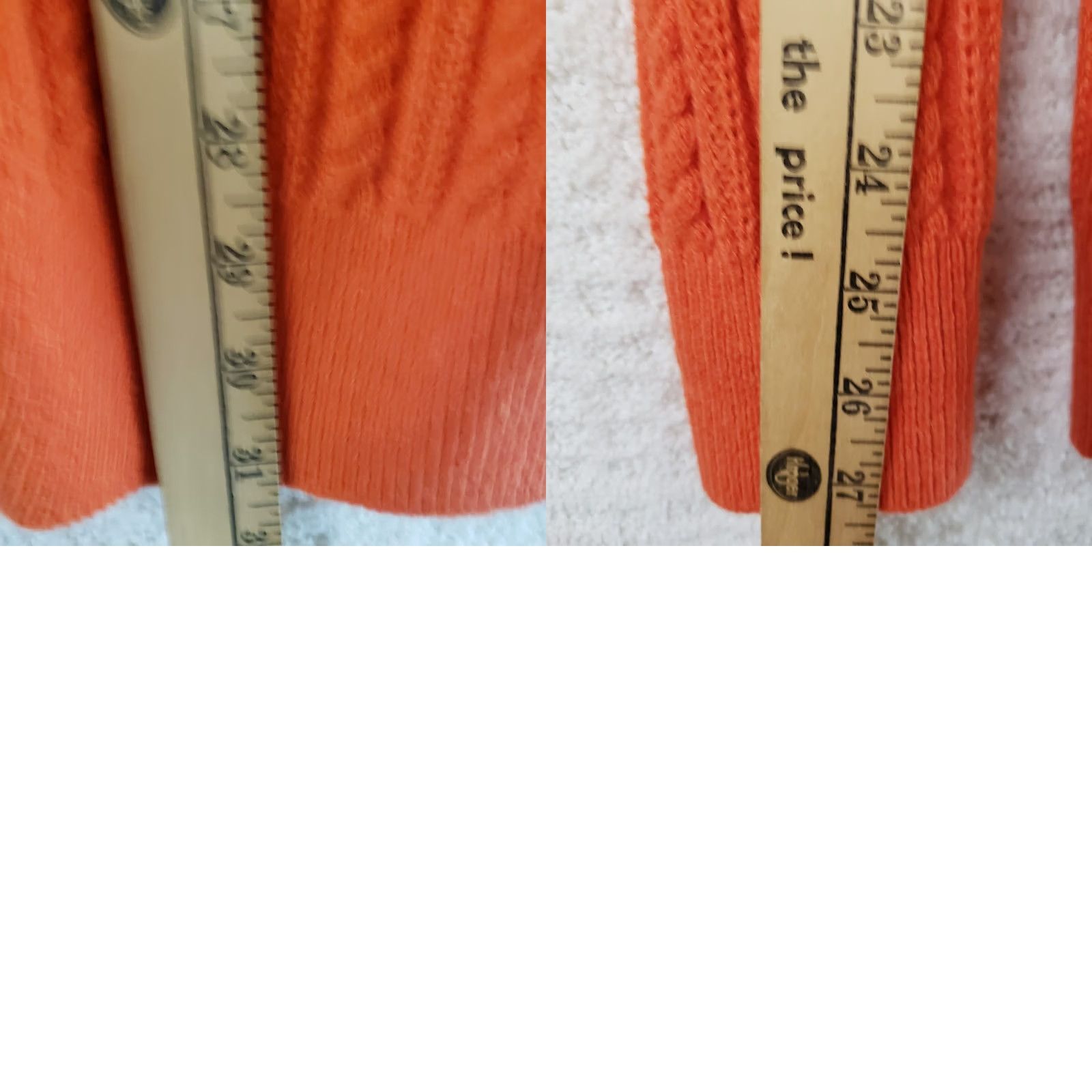 Lands' End Lands' End Women's XL Orange Cable Knit Cardigan Sweater Leather Look Buttons V-Neck Long Sleeve Knit Casual Fall Winter Spring Shirt/ Sweater Women Size XL / US 12-14 / IT 48-50 - 10 Thumbnail