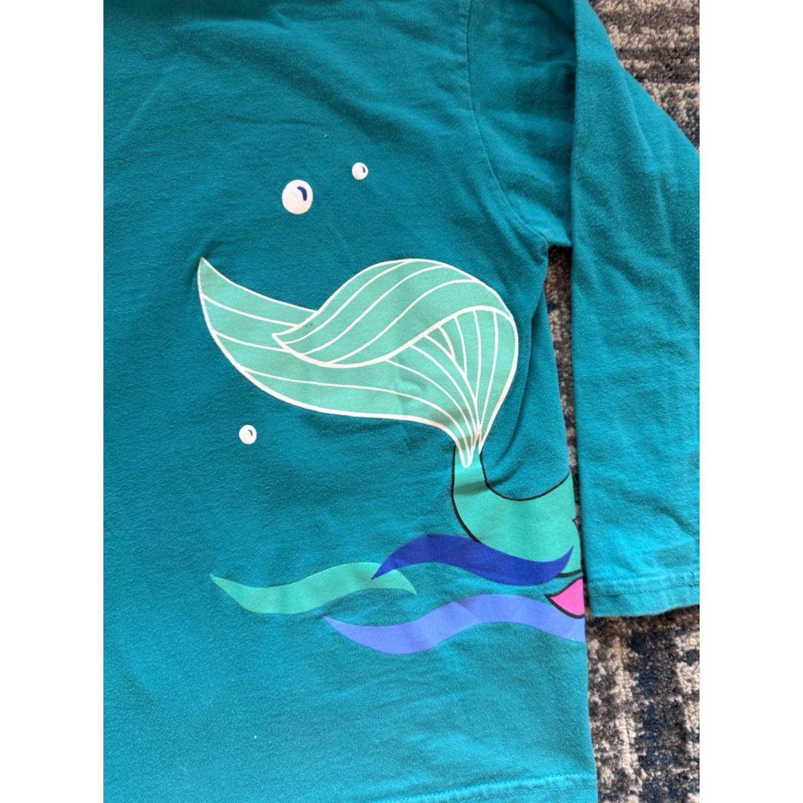 Disney VINTAGE Disney The Little Mermaid Long Sleeve Wrap Around T Shirt Girls 7-8 1990s Teal Cotton Blend Sportswear/Beach Size US M / EU 48-50 / 2 - 5 Thumbnail