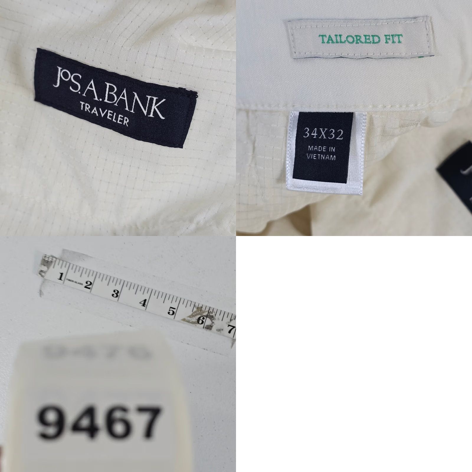 Vintage JOS A BANK Traveler Chino Active Pants Tailored Fit Mens 34x32 Cream Pants Slim Khakis Casual Workwear Travel Mens Size US 34 / EU 50 - 8 Thumbnail