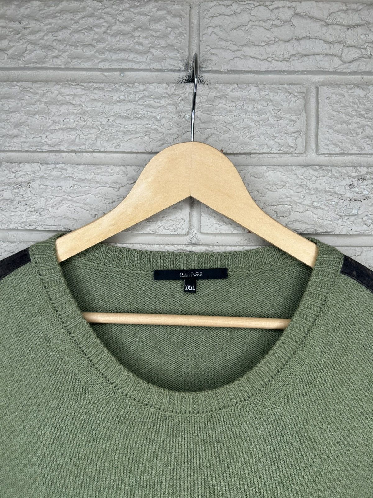 Gucci Gucci Alpaca Silk Olive Green Calfskin Patch Knit Sweater Size US XL / EU 56 / 4 - 5 Thumbnail