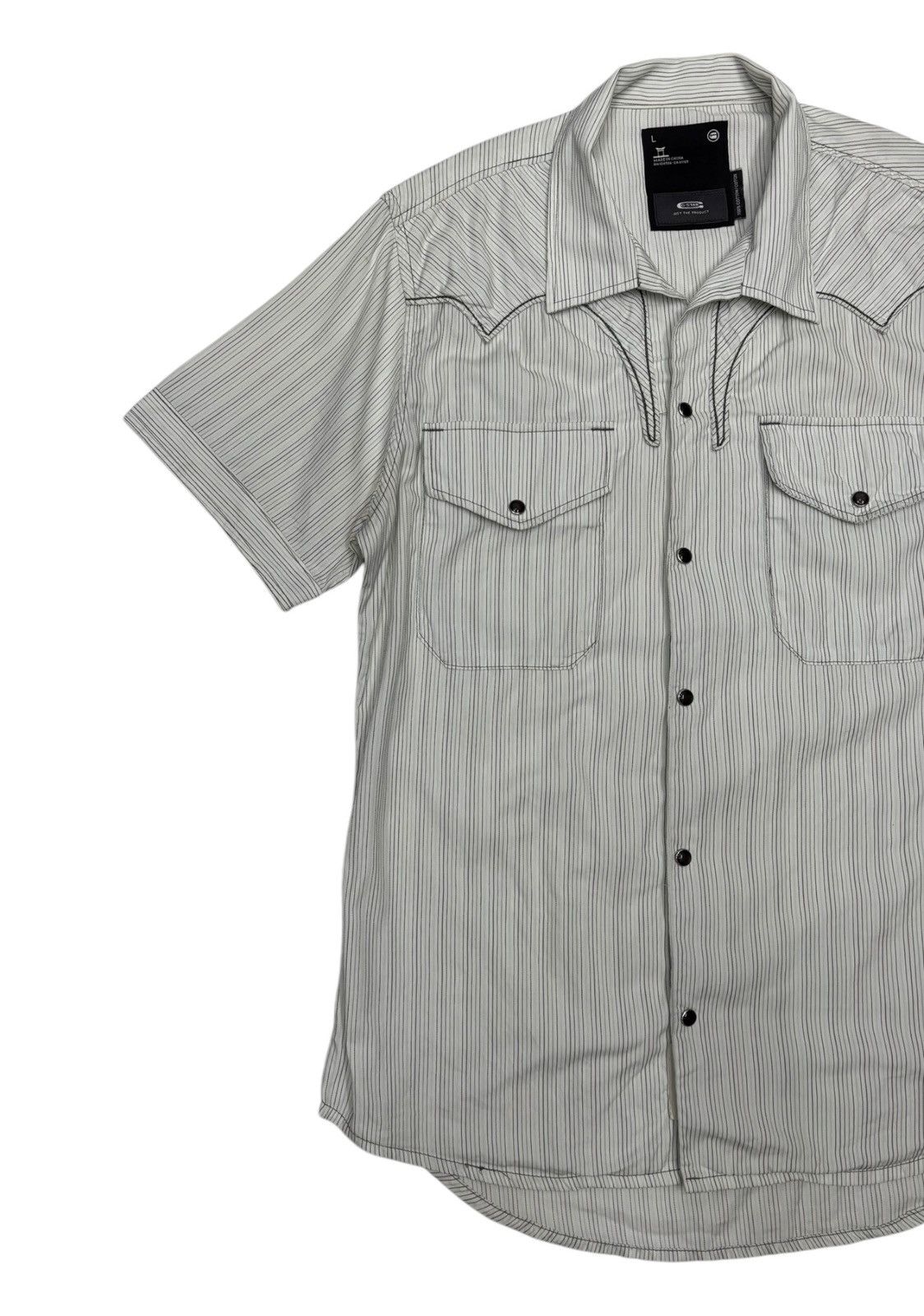 Yohji Yamamoto 🔥DEVIL STRIPE SHIRT S/S BUTTON SNAP YOHJI STYLE BY GSTAR Size US M / EU 48-50 / 2 - 4 Thumbnail