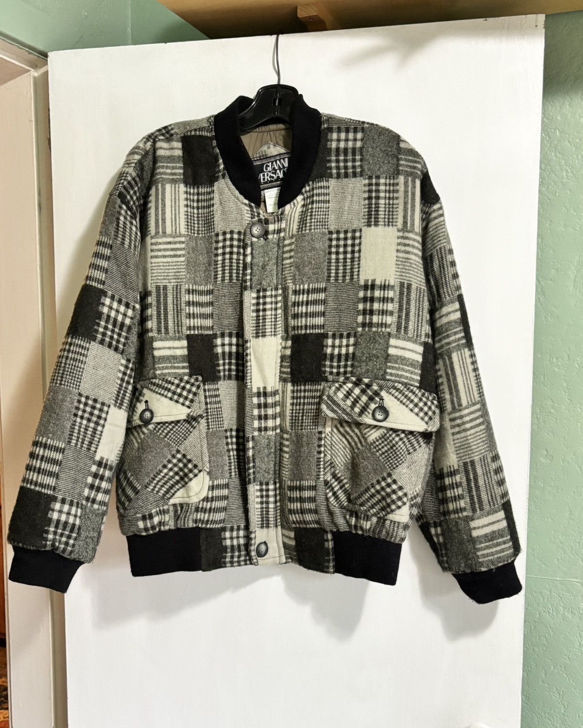 Versace Vintage Gianni Versace Patchwork Plaid Bomber Jacket Size US M / EU 48-50 / 2 - 1 Thumbnail