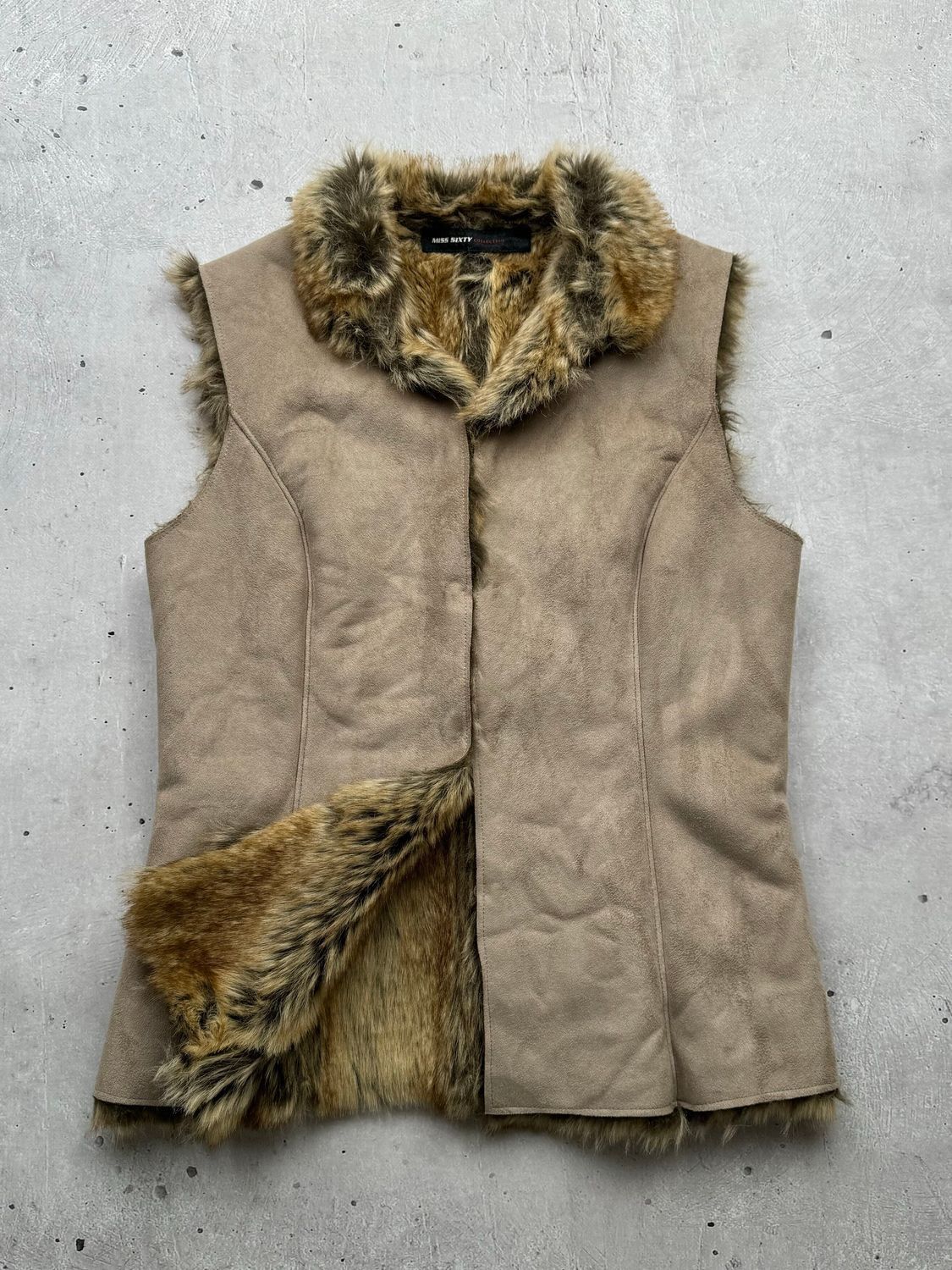 image of Avant Garde x Miss Sixty Vintage Suede Fur Vest in Beige, Women's (Size Large)