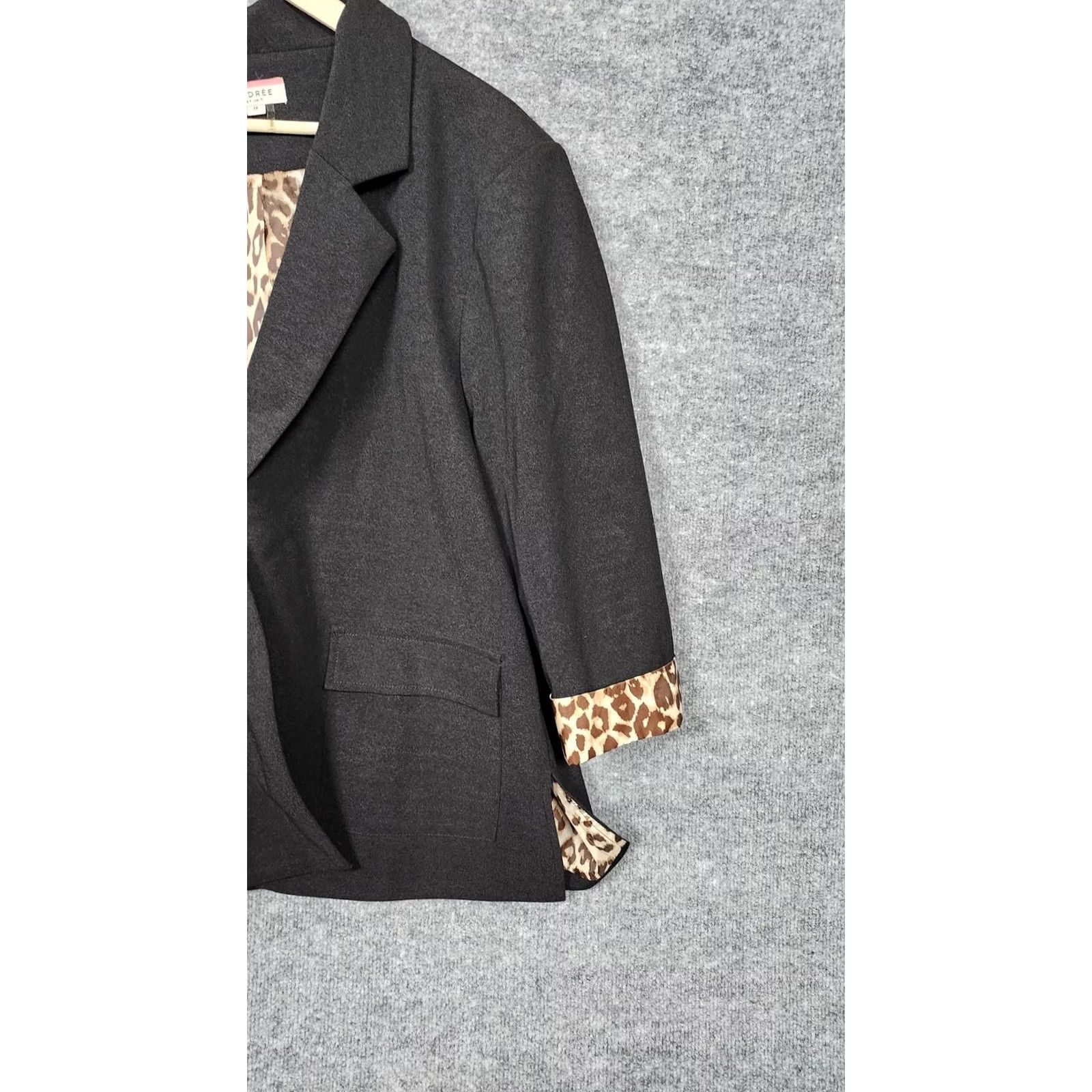 Vintage Andree By Unit Womens 1X Black Leopard Lined Jacket Blazer Single Button 3/4 Sleeve Size XL / US 12-14 / IT 48-50 - 2 Thumbnail