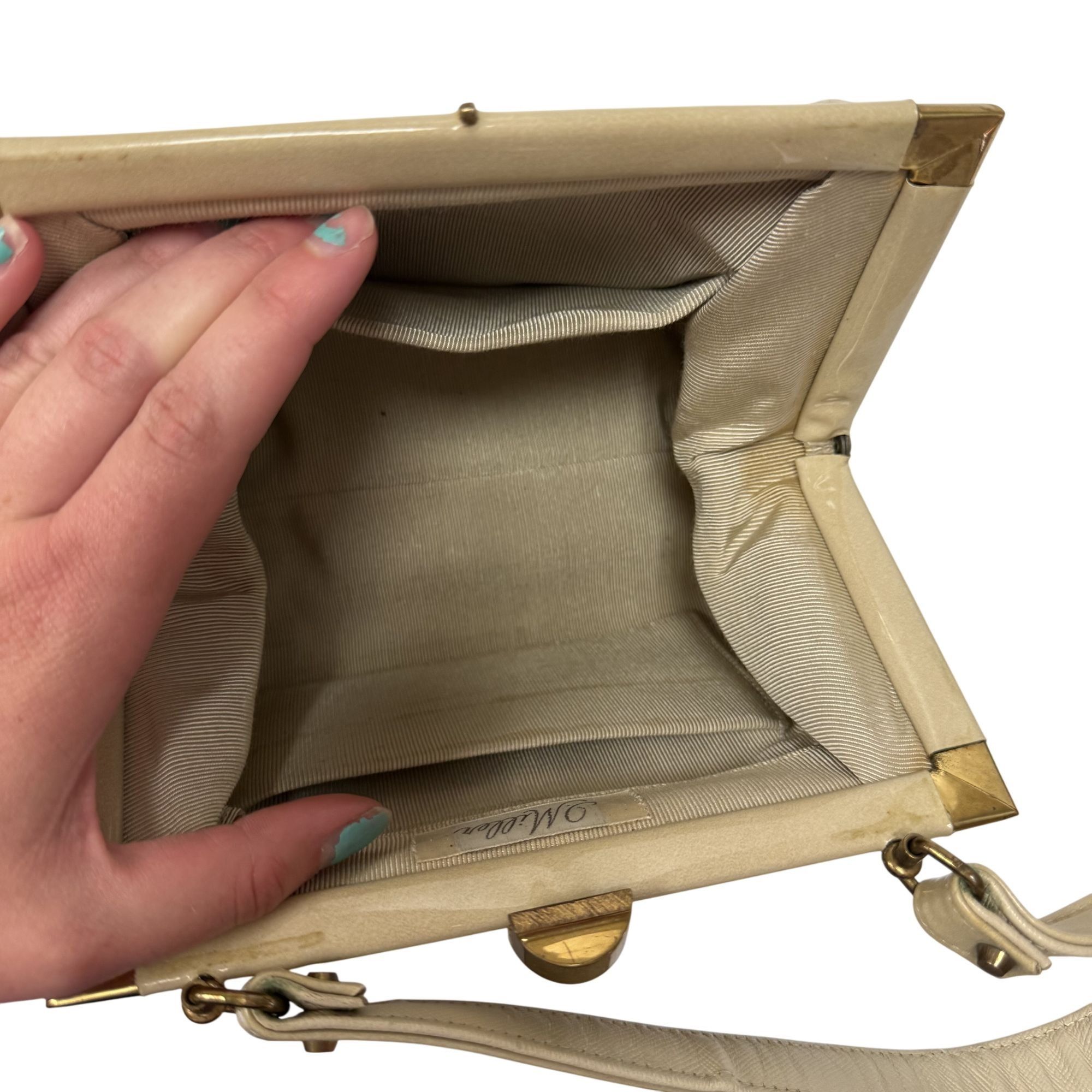 Other Vtg J Miller Tan Beige PATENT Leather Hand Bag Evening Purse Size ONE SIZE - 4 Thumbnail
