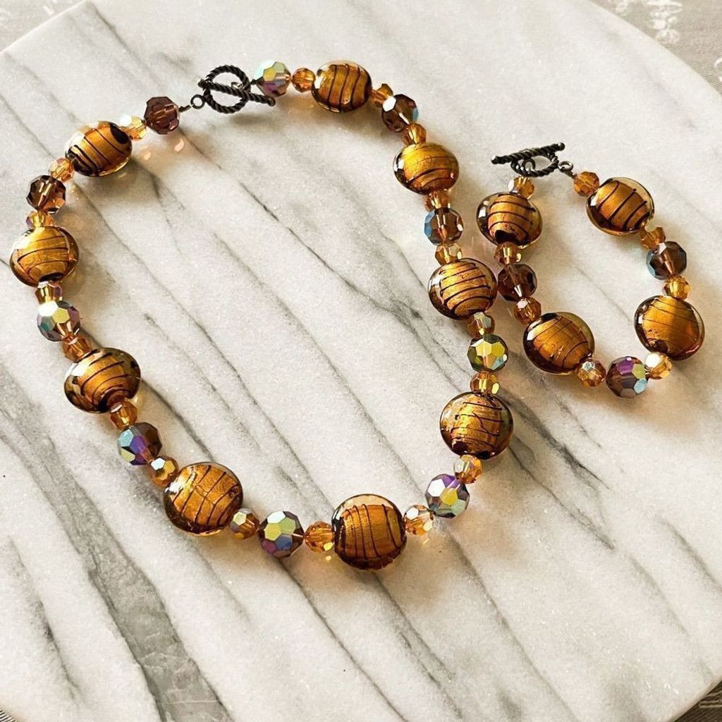 Jewelry Lampwork Art Glass Beaded Jewelry Set Necklace Bracelet Size ONE SIZE - 1 Thumbnail