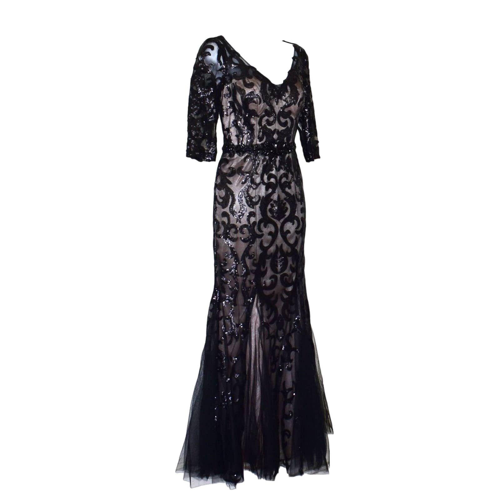 Montage D0 NWOT MONTAGE BY MON CHERI Black Sequin Maxi Gown Dress 4 Size S / US 4 / IT 40 - 3 Thumbnail