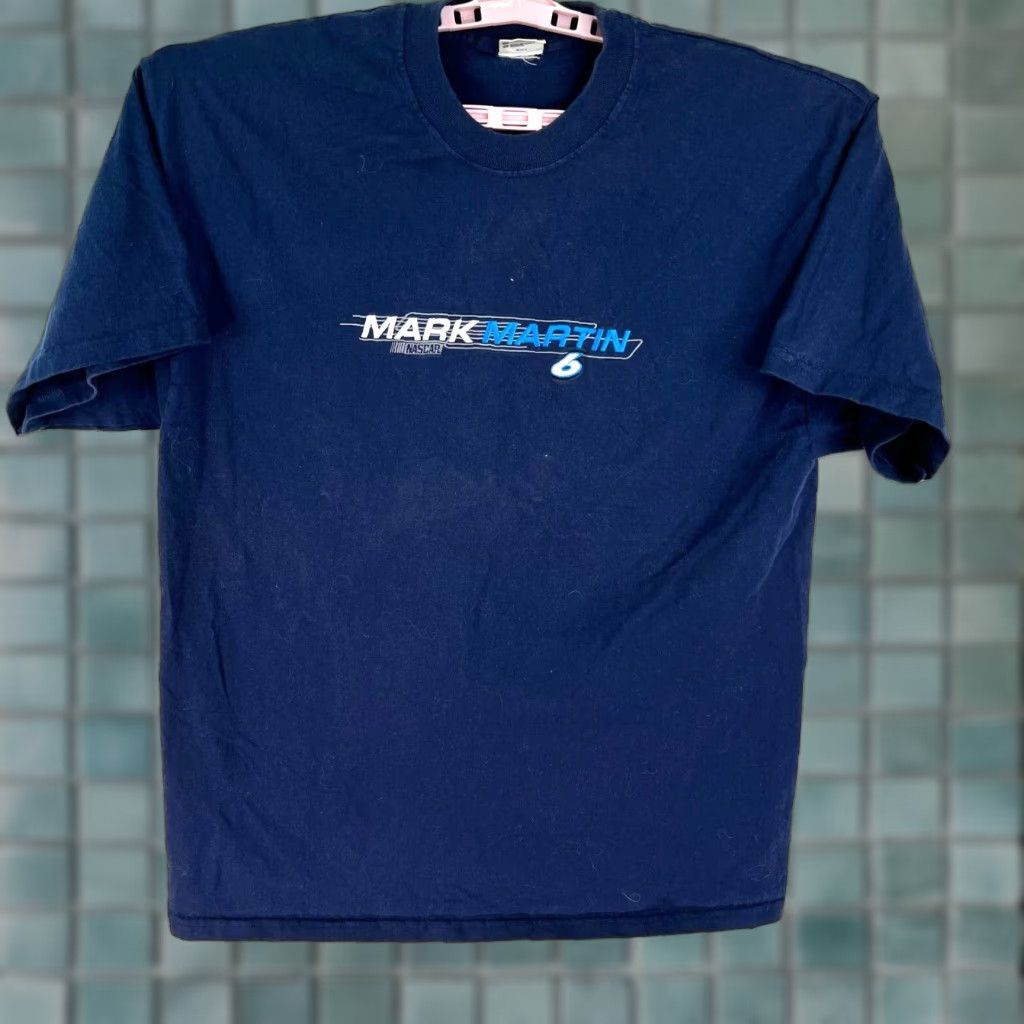 NASCAR VINTAGE NASCAR Shirt Mens XL Blue Mark Martin #6 Embroidered Checker Flag Size US XL / EU 56 / 4 - 1 Thumbnail