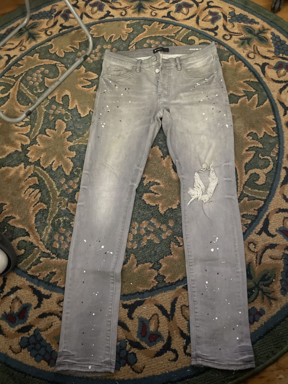 Purple Brand Grey Paint Splatter Ripped Jeans Size US 31 - 1 Thumbnail