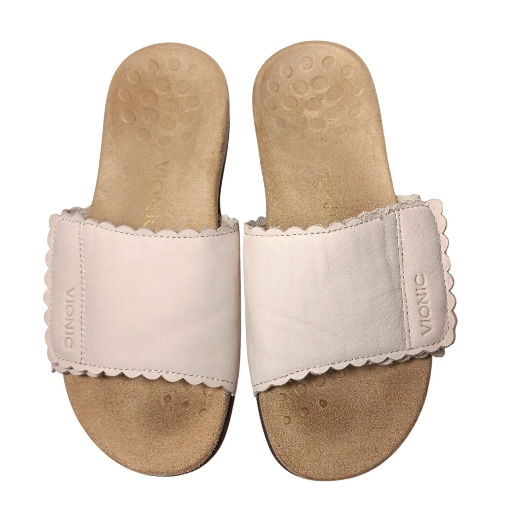 Vionic Vionic Florence Sandals Womens 6.5 Pink Scalloped Leather Adjustable Comfort Slip On Slide Travel Casual Womens Shoes Size US 7 / IT 37 - 2 Thumbnail