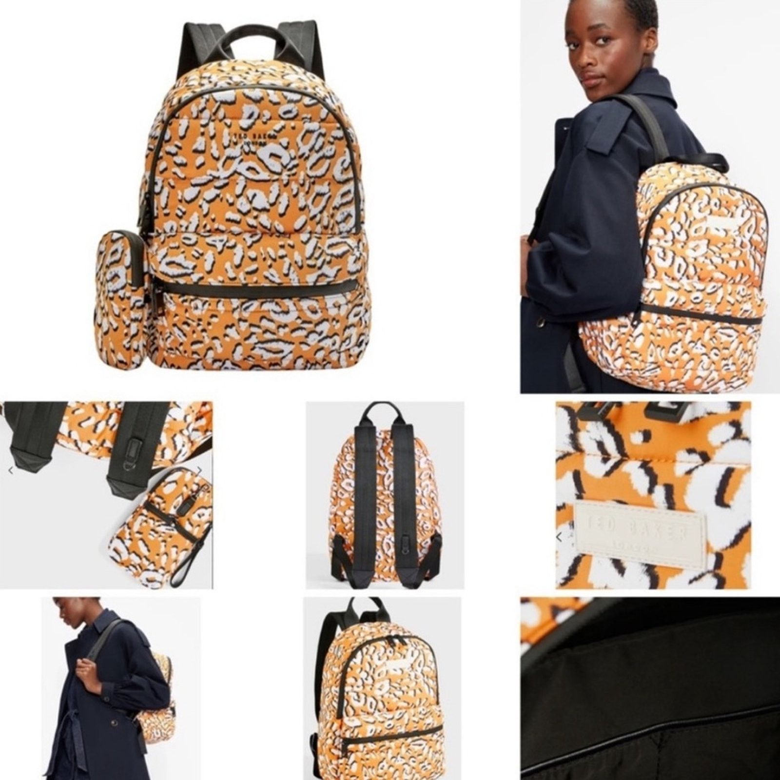 Ted Baker NEW TED BAKER Yellow White Black Leopard Puffer Backpack Size ONE SIZE - 7 Thumbnail