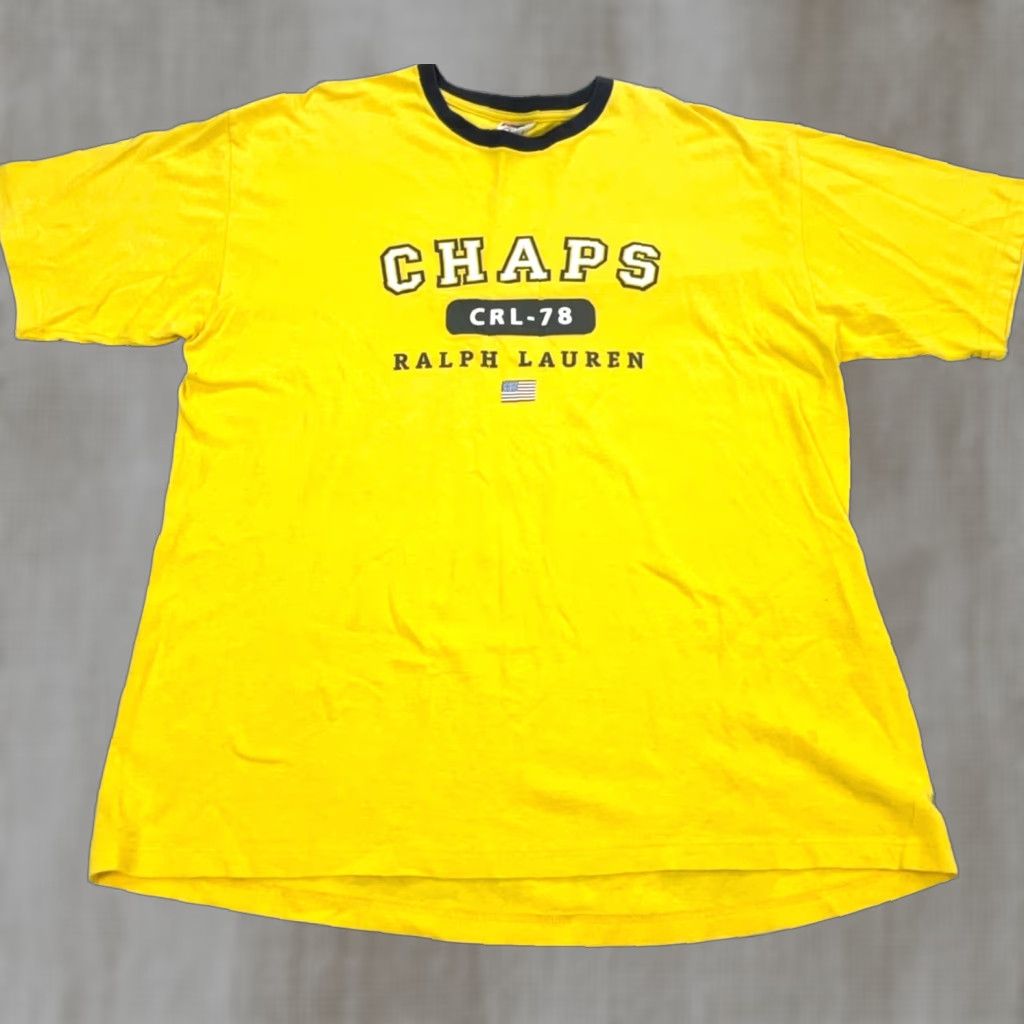 Chaps VINTAGE Chaps Ralph Lauren T Shirt Men L Yellow Ringer Spell Out Flag 90s Hipster Classic Retro Java? Size US L / EU 52-54 / 3 - 1 Thumbnail