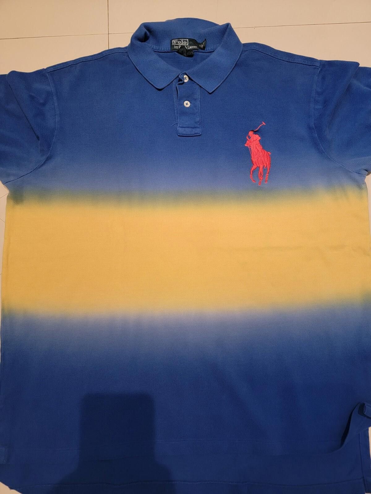 Polo Ralph Lauren Polo by Ralph Lauren Custom-Fit Blue-Yellow Polo Shirt XL Size US XL / EU 56 / 4 - 1 Thumbnail
