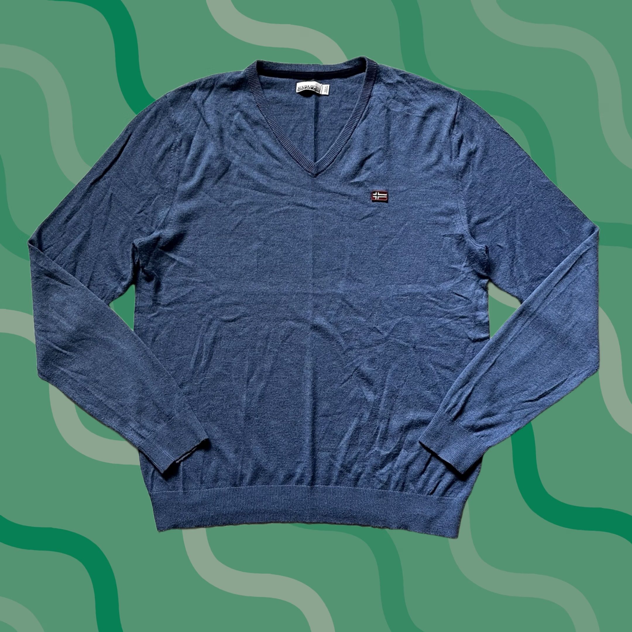 Napapijri Napapijri Sweater Mens L Blue V-Neck Wool Blend Jumper Shirt Pullover Autumn Classic Sports Outdoor Size US L / EU 52-54 / 3 - 1 Thumbnail