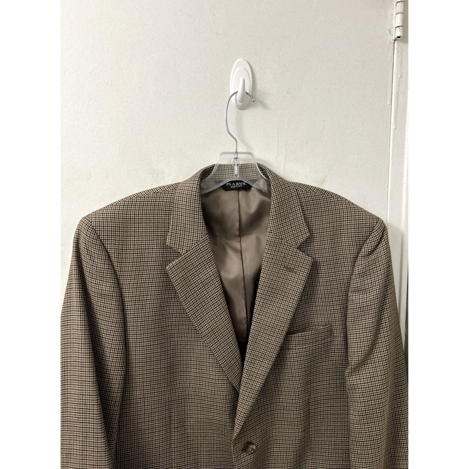 Jos. A. Bank Jos. A. Bank Classic Collection Blazer Mens 42S Brown Houndstooth 100% Wool Jacket Size 42R - 2 Thumbnail