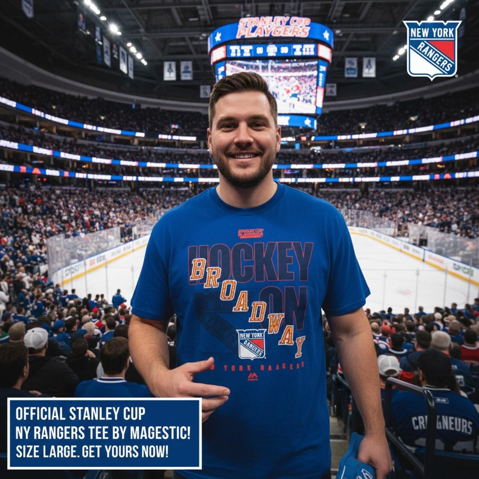 Majestic Official Stanley Cup NY Rangers Broadway Hockey Tee, Sz L Size ONE SIZE - 1 Thumbnail