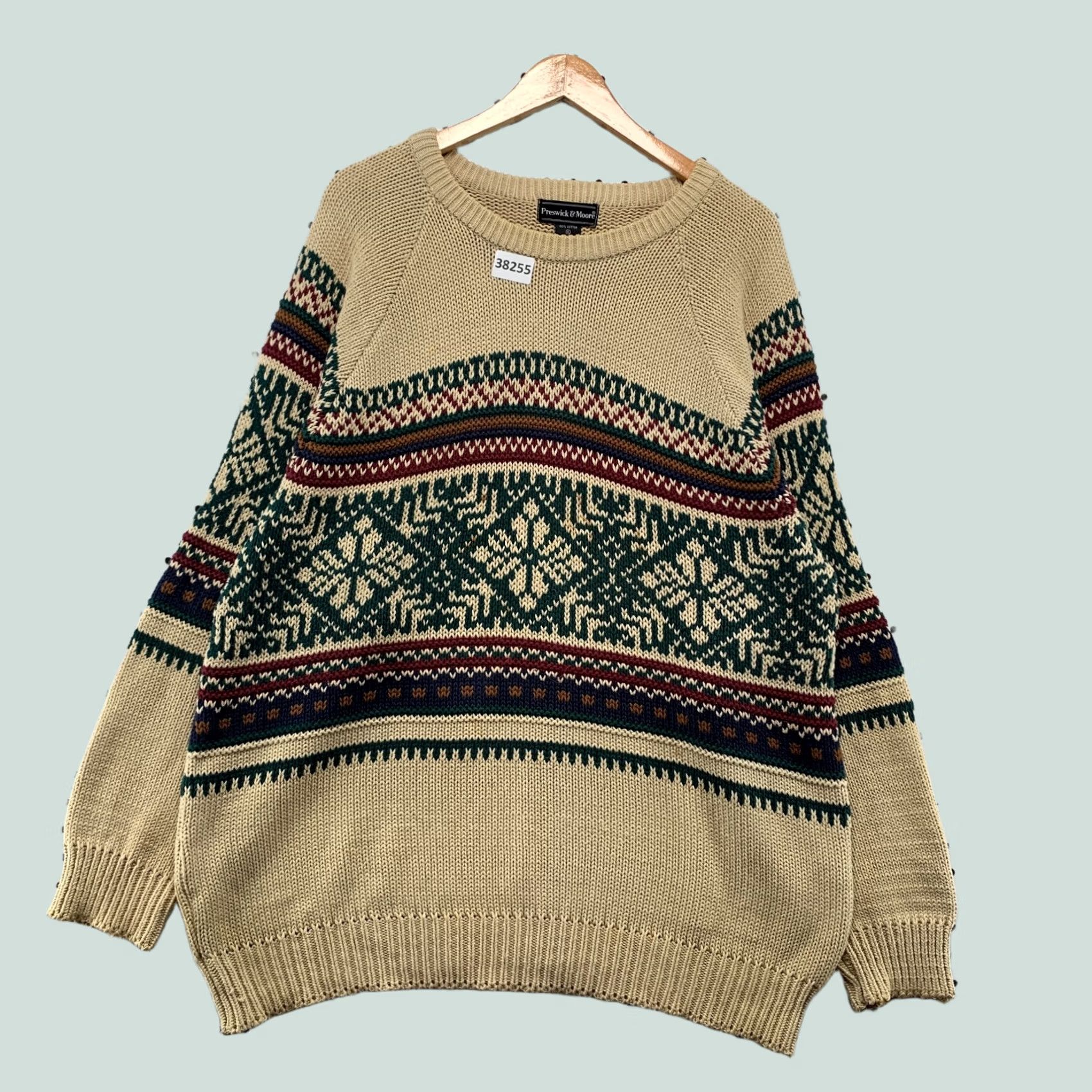 Vintage Vintage Preswick Moore Sweater Mens XL Beige Knit Fair Isle Grandpa Pullover Size US XL / EU 56 / 4 - 1 Thumbnail