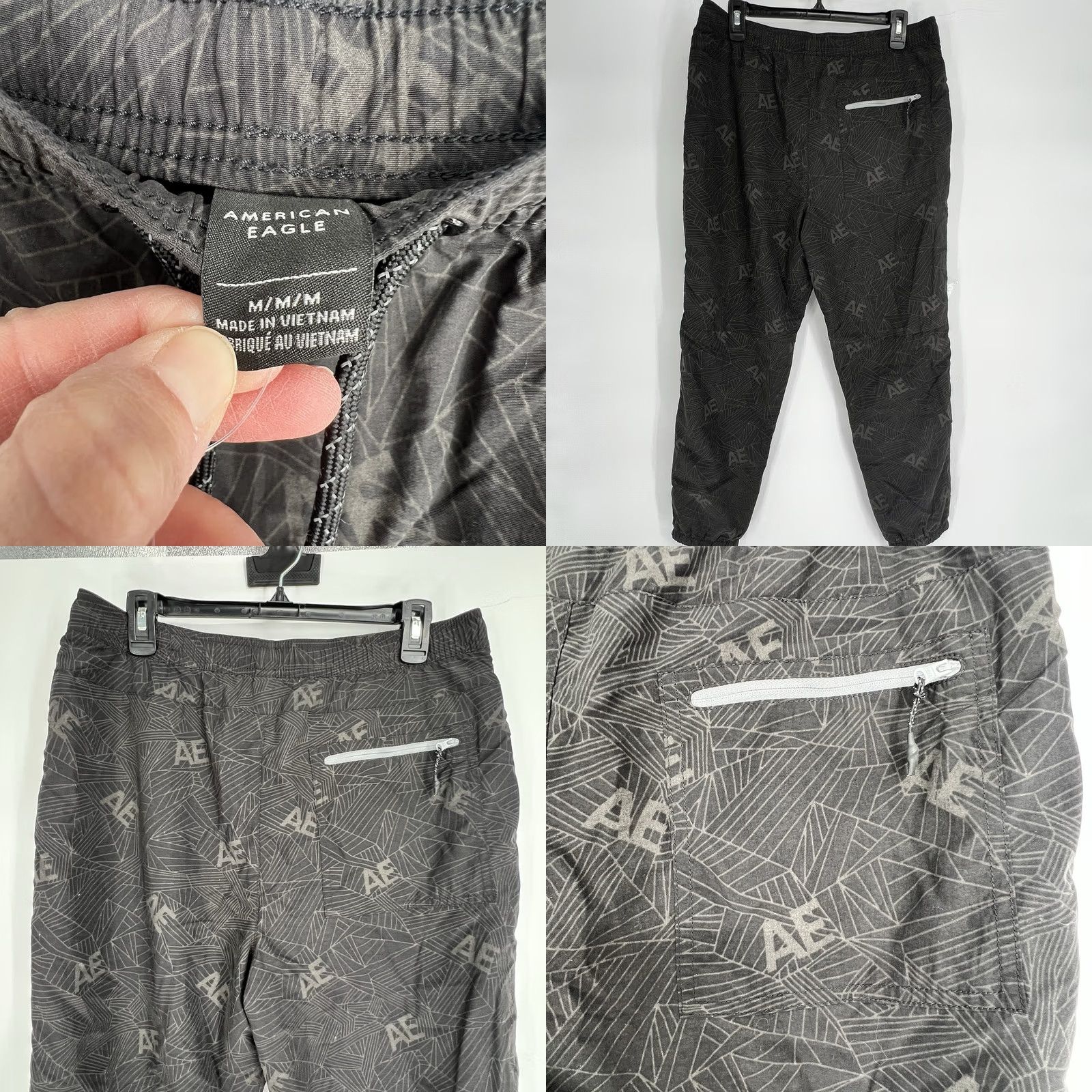 American Eagle Outfitters AMERICAN EAGLE OUTFITTERS AE NYLON JOGGER PANTS Men Medium Tapered Black & Gray Drawstring Activewear Pants Size US 31 - 8 Thumbnail