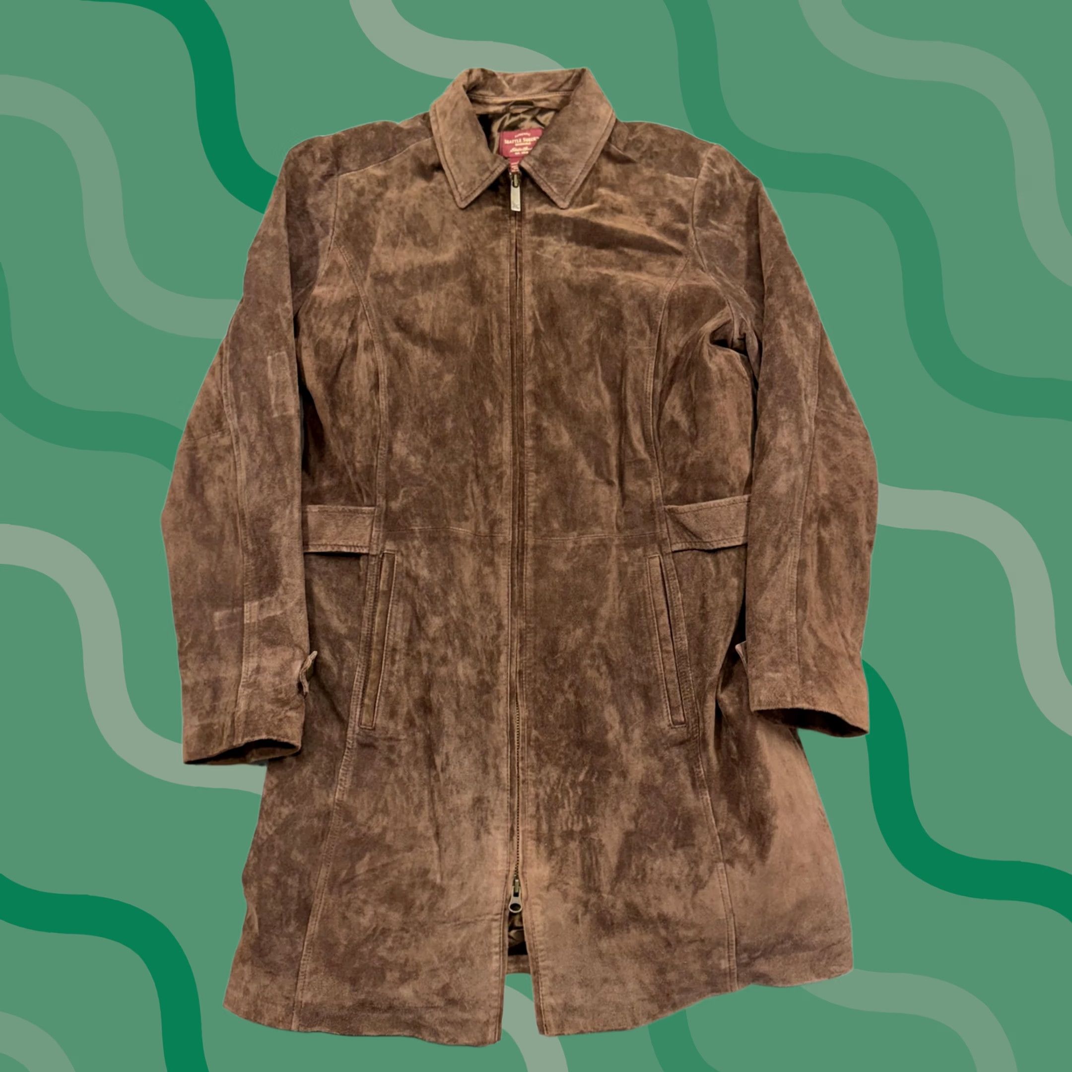 Eddie Bauer Eddie Bauer Coat Womens L Brown Suede Full Zip Collared Lined Mid Length"} Size L / US 10 / IT 46 - 1 Thumbnail