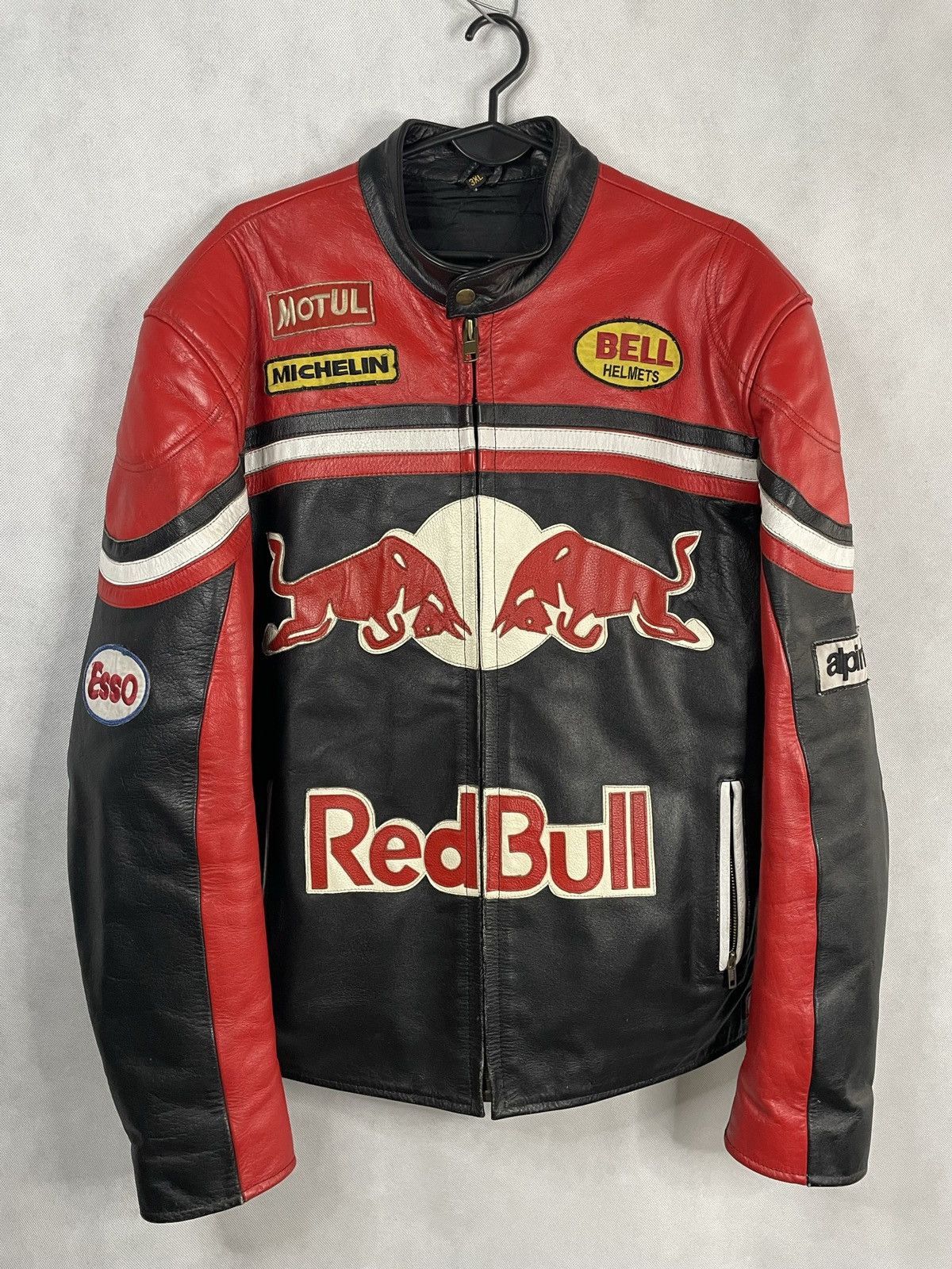 image of Moto x Racing Iconic Y2K Red Bull Leather Racing Nascar Jacket in Black Red, Men's (Size XL)