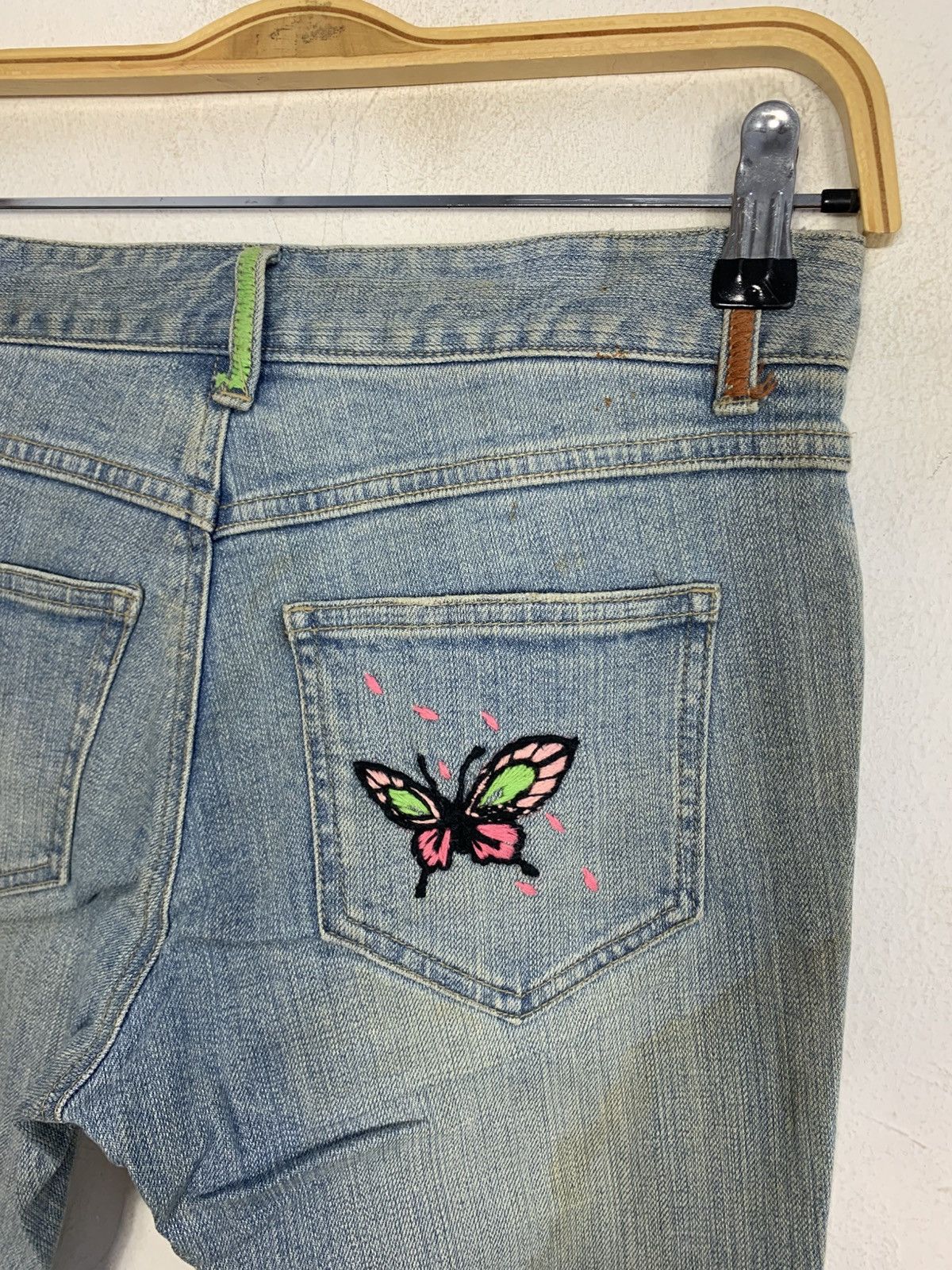 Japanese Brand Play Chess Embroidery Floral Skull Logo Whisker Beauty Faded Size 29" - 6 Thumbnail