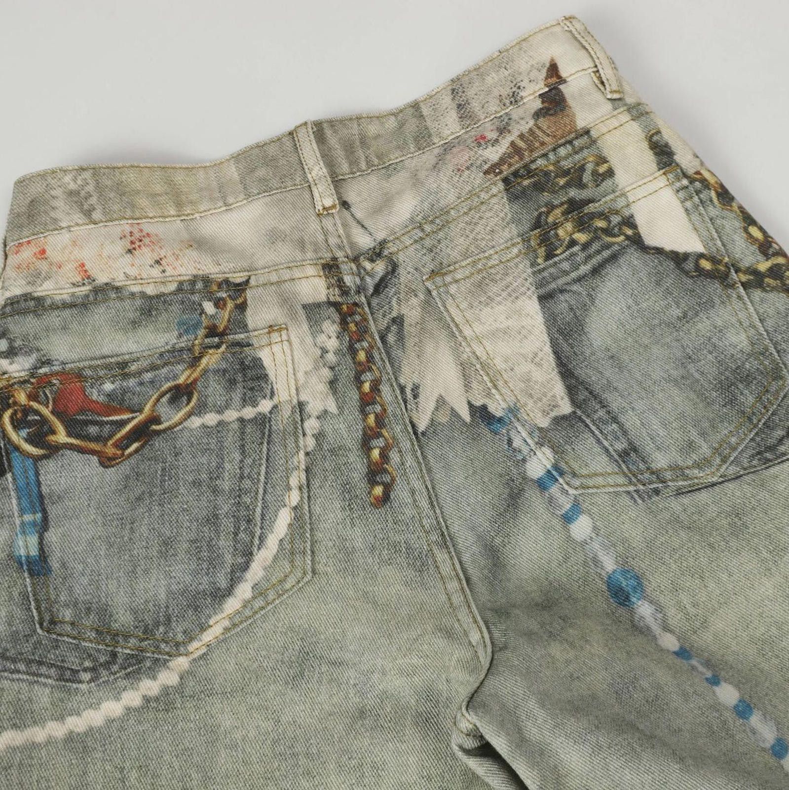 Japanese Brand Pearl Chain Print Distressed Wide-Leg Denim Size 26" / US 2 / IT 38 - 3 Thumbnail