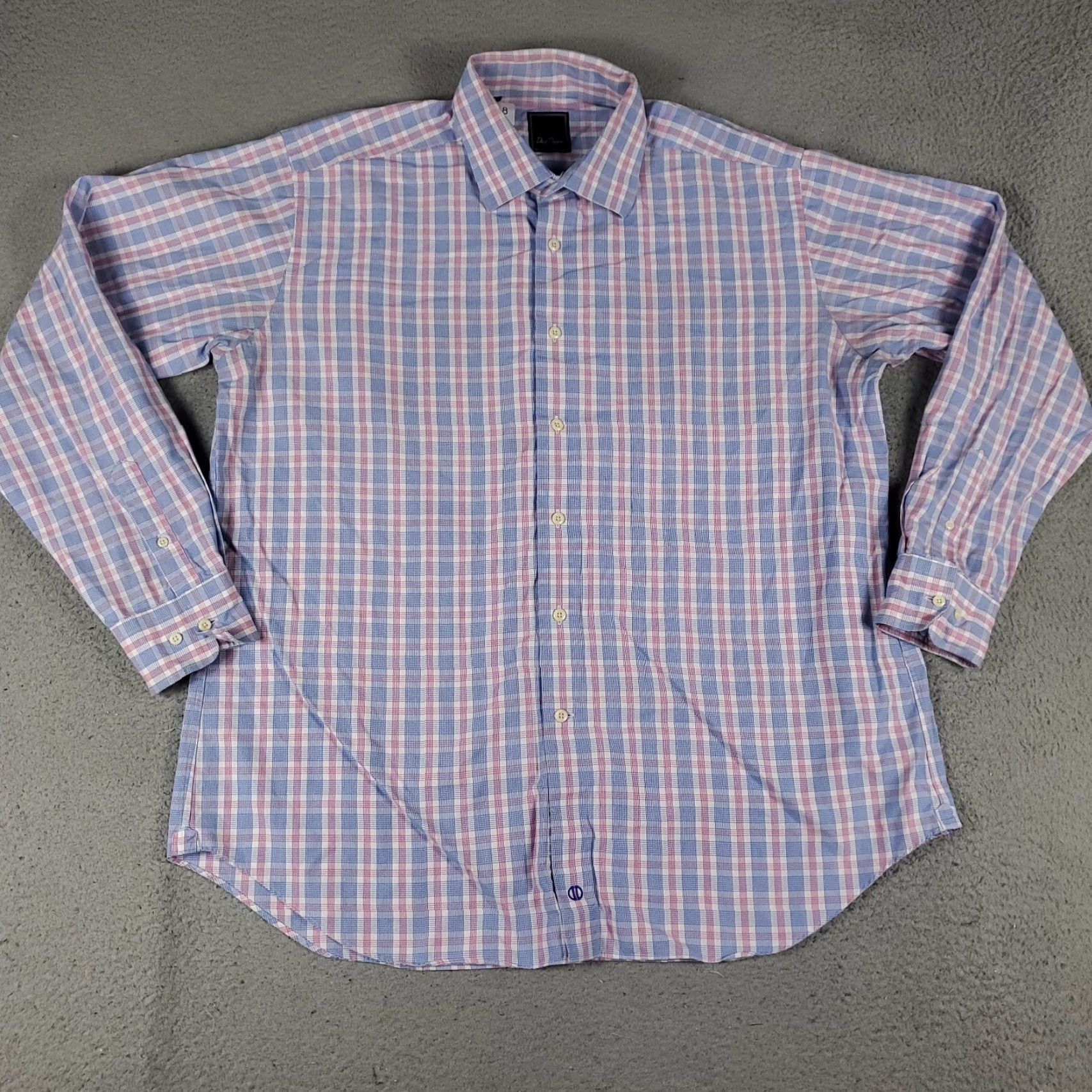 David Donahue VINTAGE David Donahue Men's Dress Shirt 17.5 Long Sleeve Plaid Pink Cotton Business Casual Size 46R - 2 Thumbnail