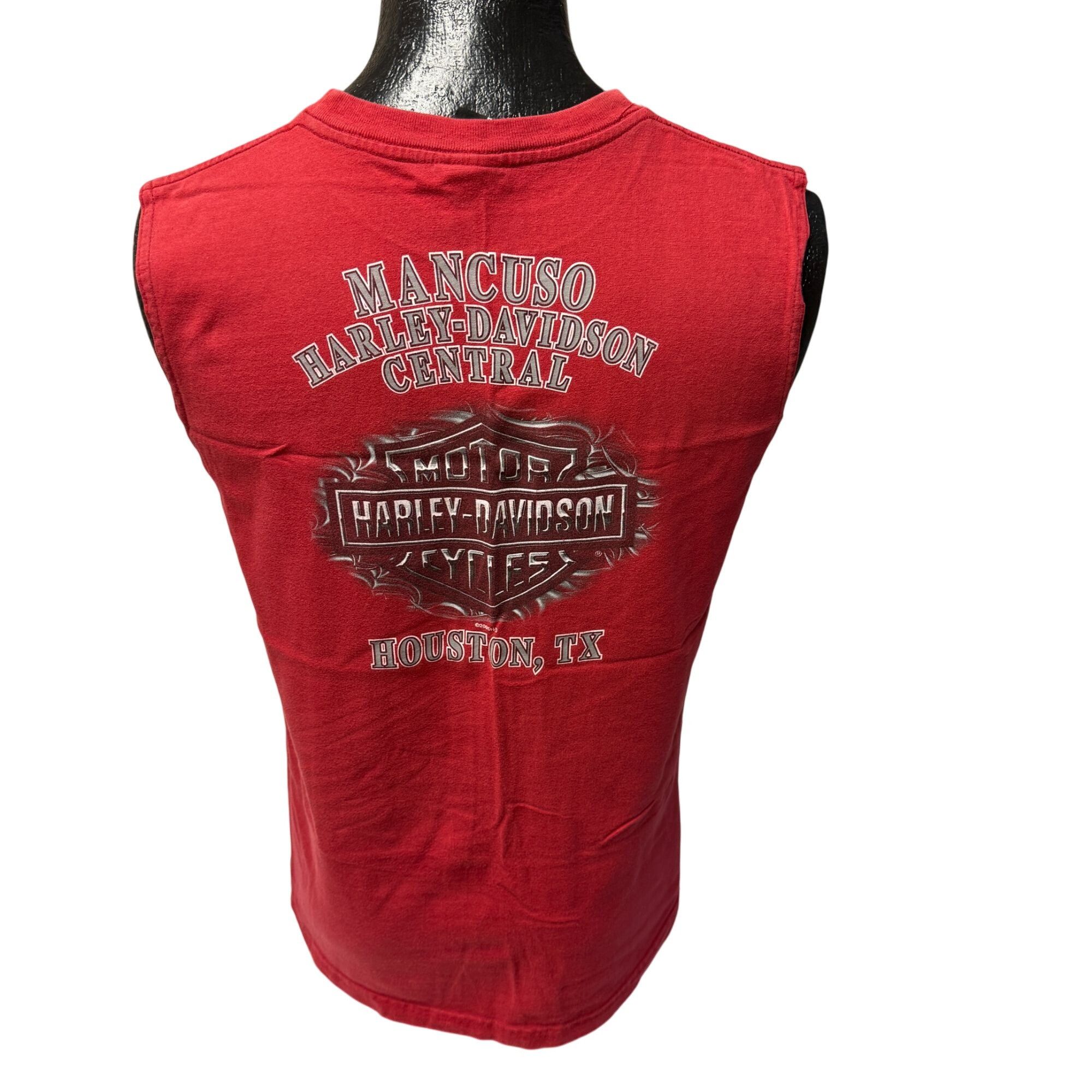 Harley Davidson Red Motorcycle Tank Top HOUSTON Texas BIKER Muscle Shirt USA Size US L / EU 52-54 / 3 - 4 Thumbnail