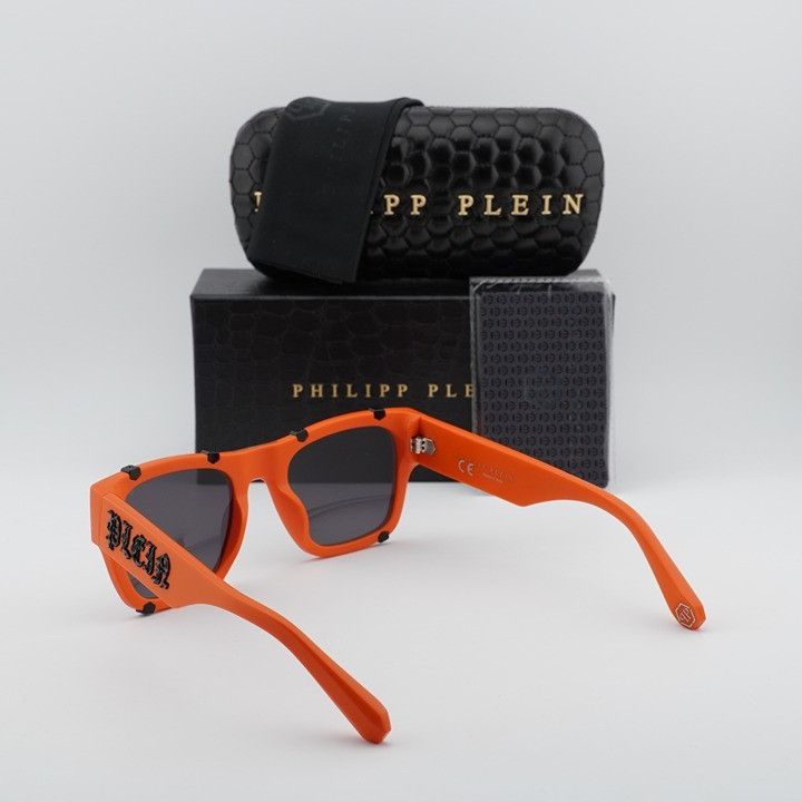 Philipp Plein Philipp Plein SPP042W V47F Sunglasses Orange Square Frame Size ONE SIZE - 10 Thumbnail