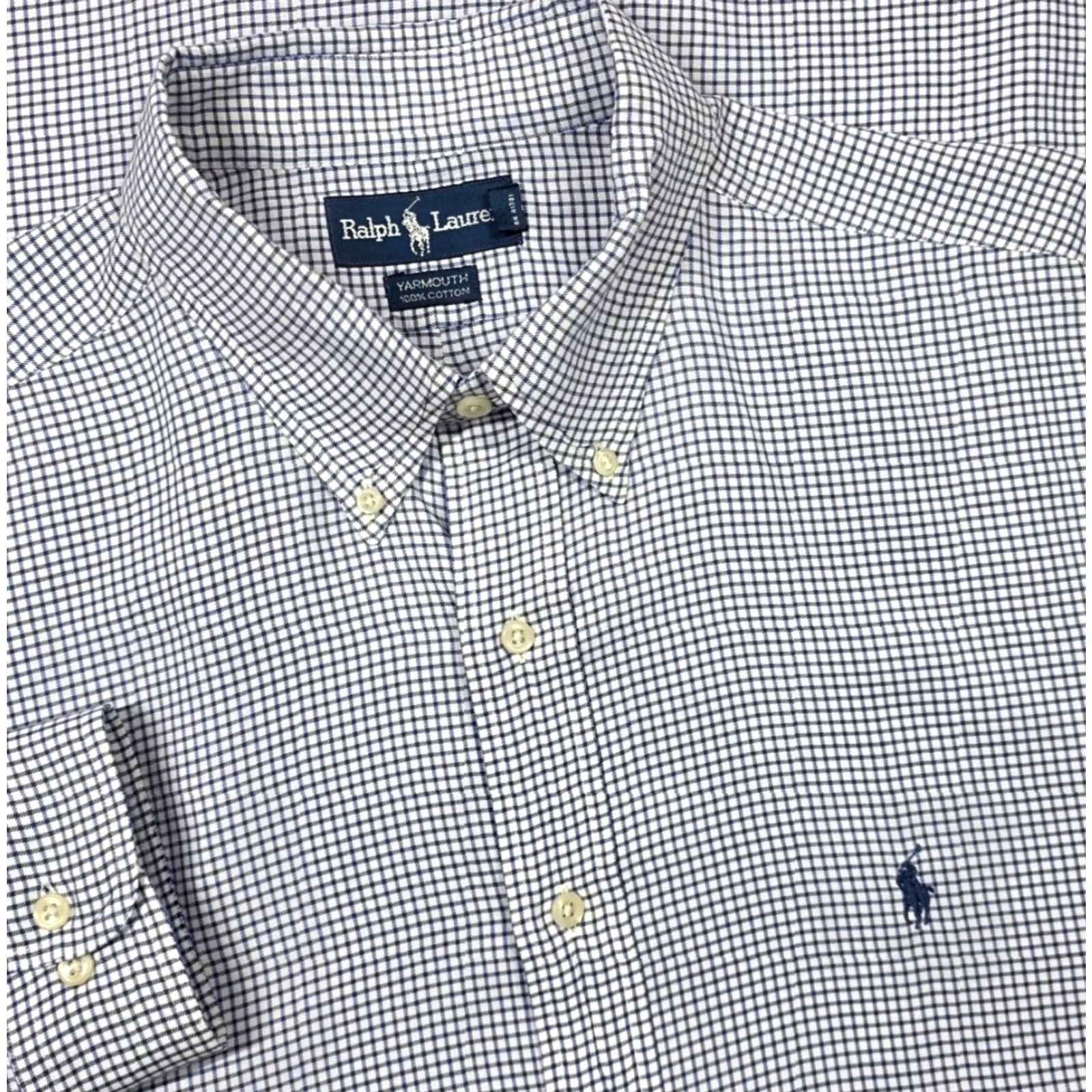Polo Ralph Lauren VINTAGE Polo Ralph Lauren Shirt 17.5-32/33 Yarmouth Plaid Button-Up Long Sleeve Blue/White 90s OCBD Mens Size US XXL / EU 58 / 5 - 2 Thumbnail