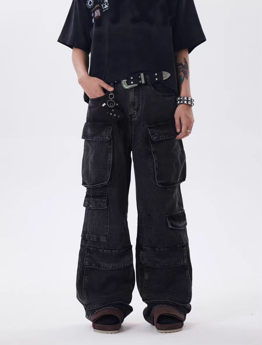 Japanese Brand × Jean Heavy vintage wash multi-pocket baggy jeans Size US 33 - 2 Thumbnail