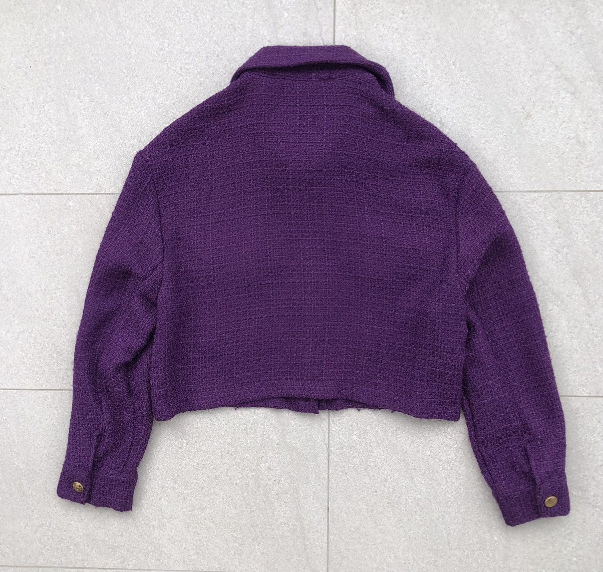 Zara Zara Cropped Tweed Purple Jacket Size S / US 4 / IT 40 - 9 Thumbnail
